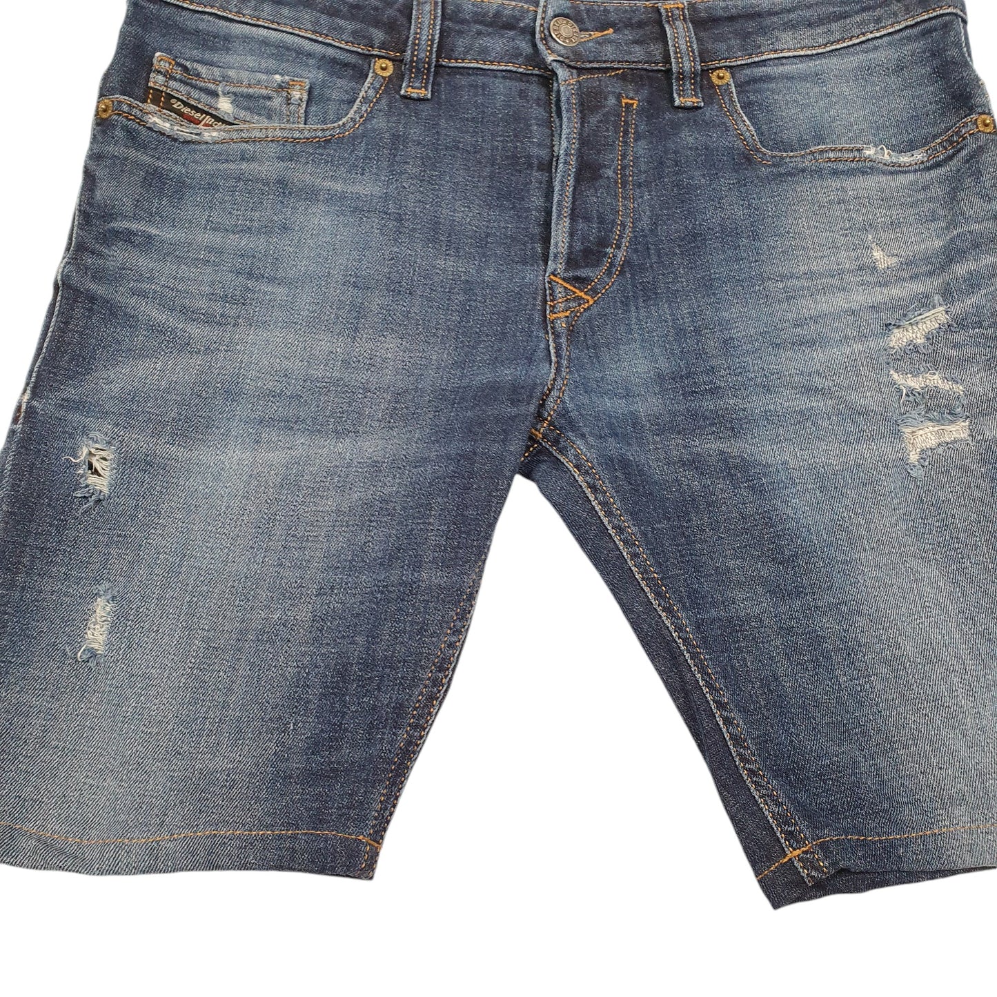 Mens Blue Diesel Slim Jorts Jean Distressed Denim Shorts