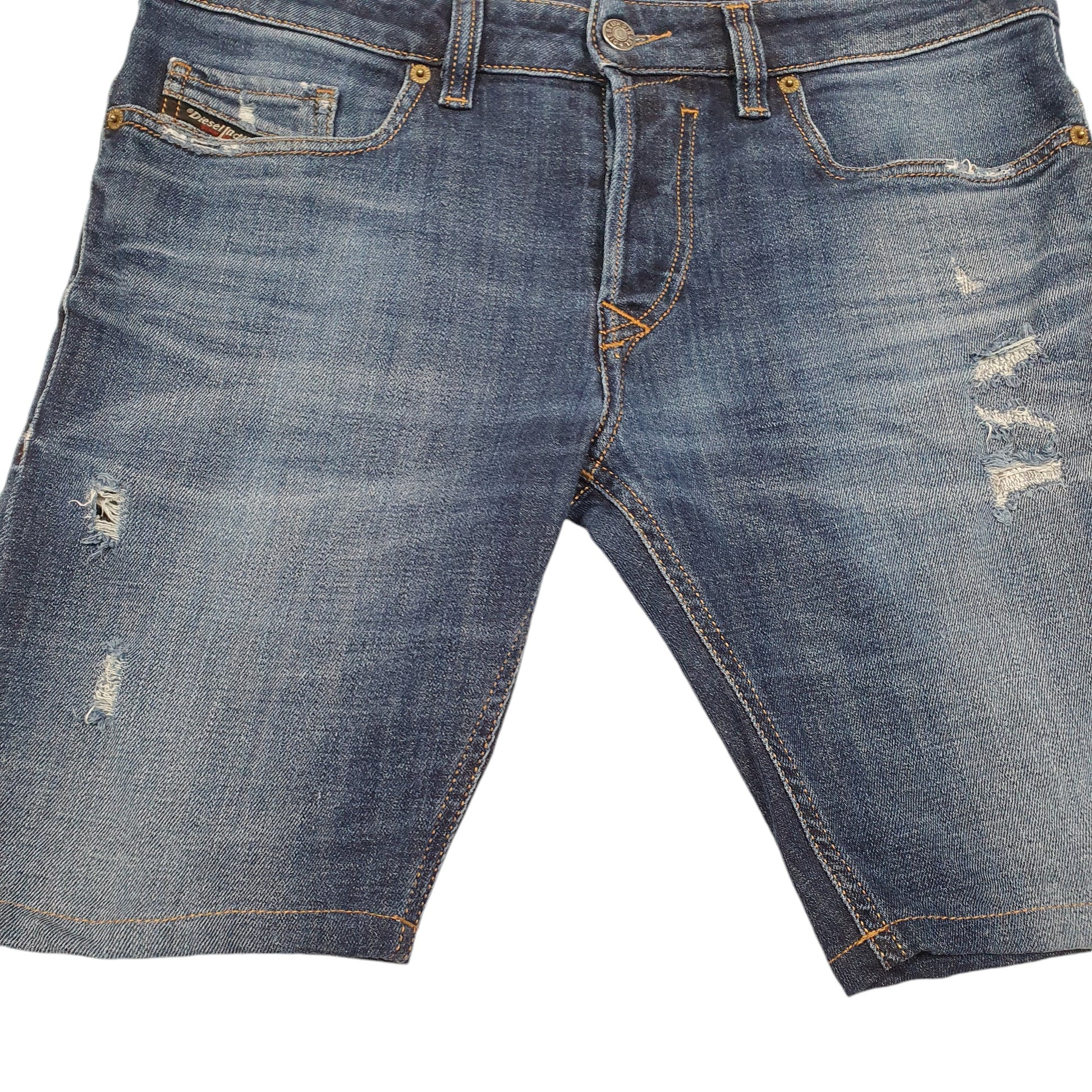 Mens Blue Diesel Slim Jorts Jean Distressed Denim Shorts