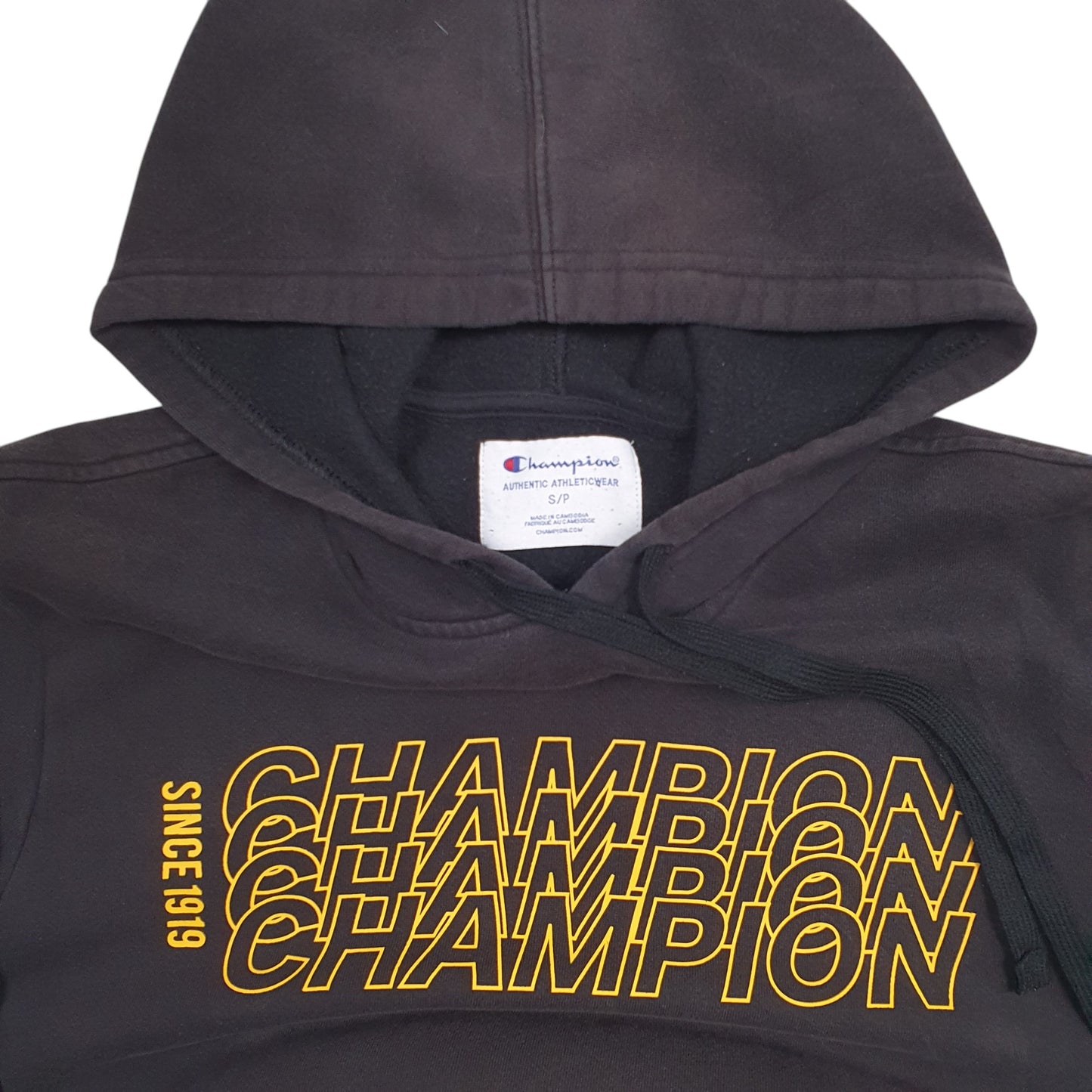 Mens Black Champion Spellout Hoodie Jumper