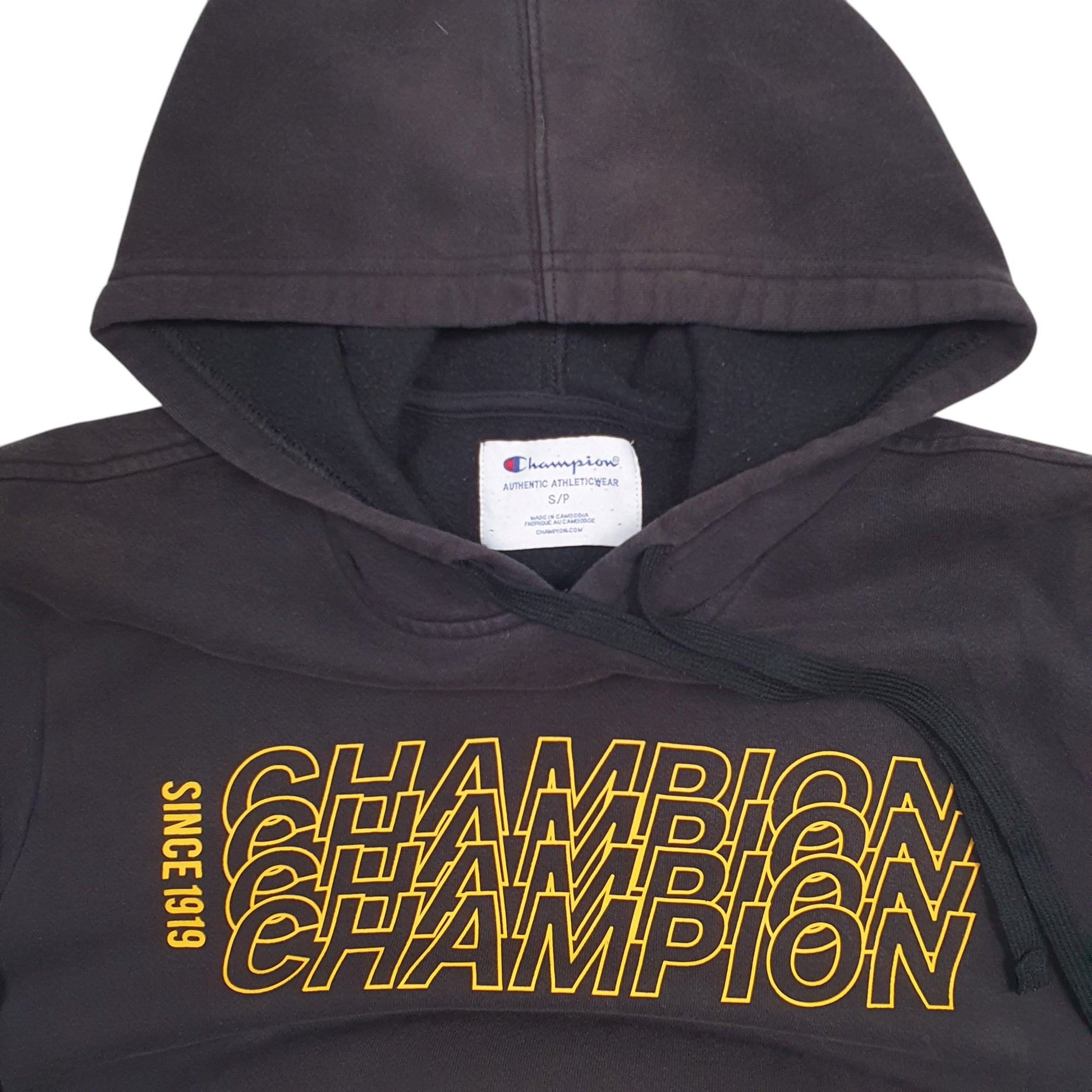 Mens Black Champion Spellout Hoodie Jumper
