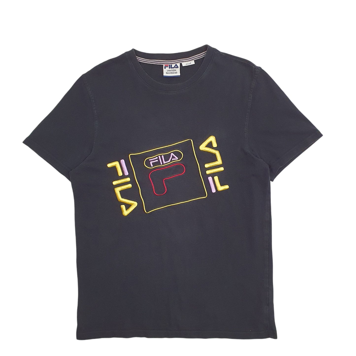 Mens Black Fila Spellout Short Sleeve T Shirt