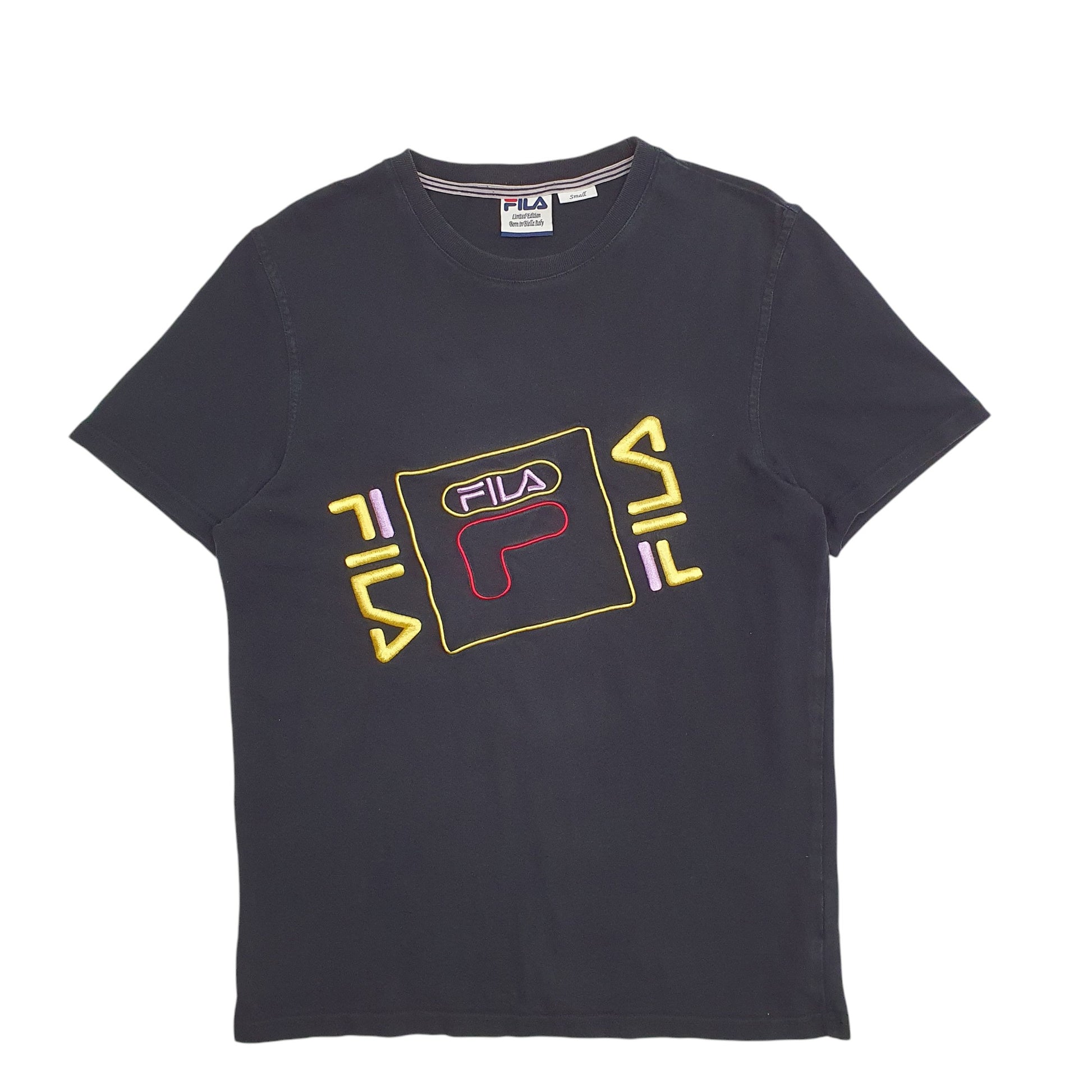 Mens Black Fila Spellout Short Sleeve T Shirt