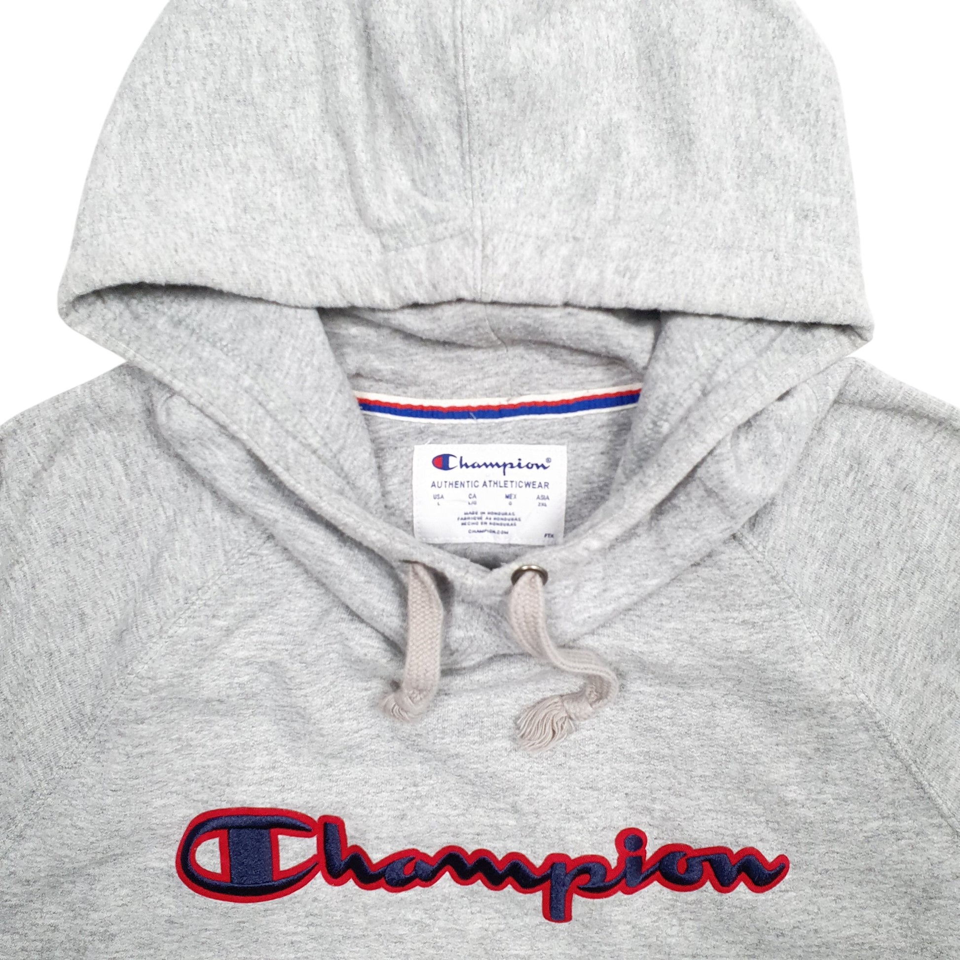 Mens Grey Champion Spellout Hoodie Jumper