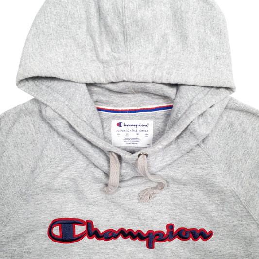 Mens Grey Champion Spellout Hoodie Jumper