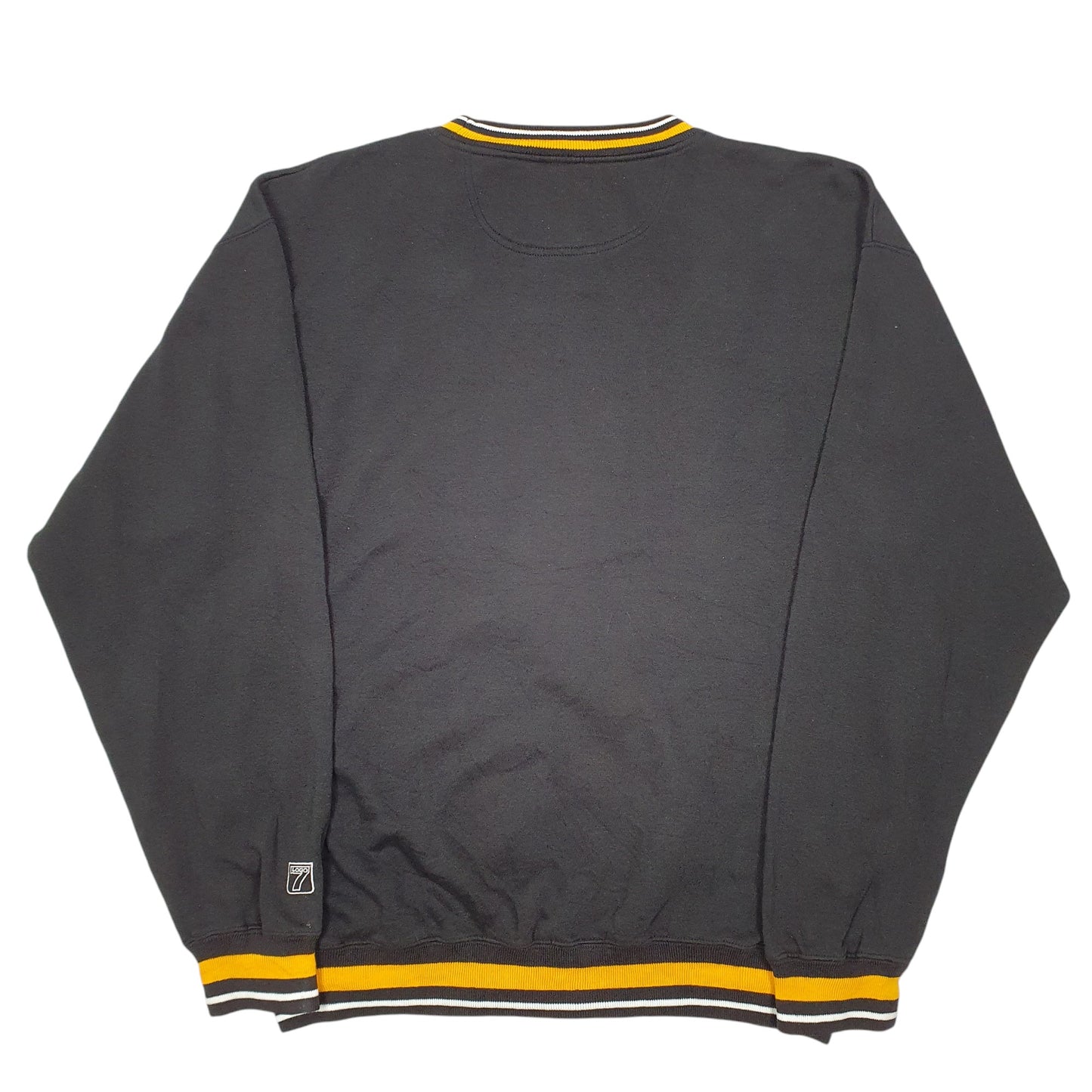 Mens Black Logo 7 Vintage NFL Pittsburgh Steelers Football USA Spellout Crewneck Jumper