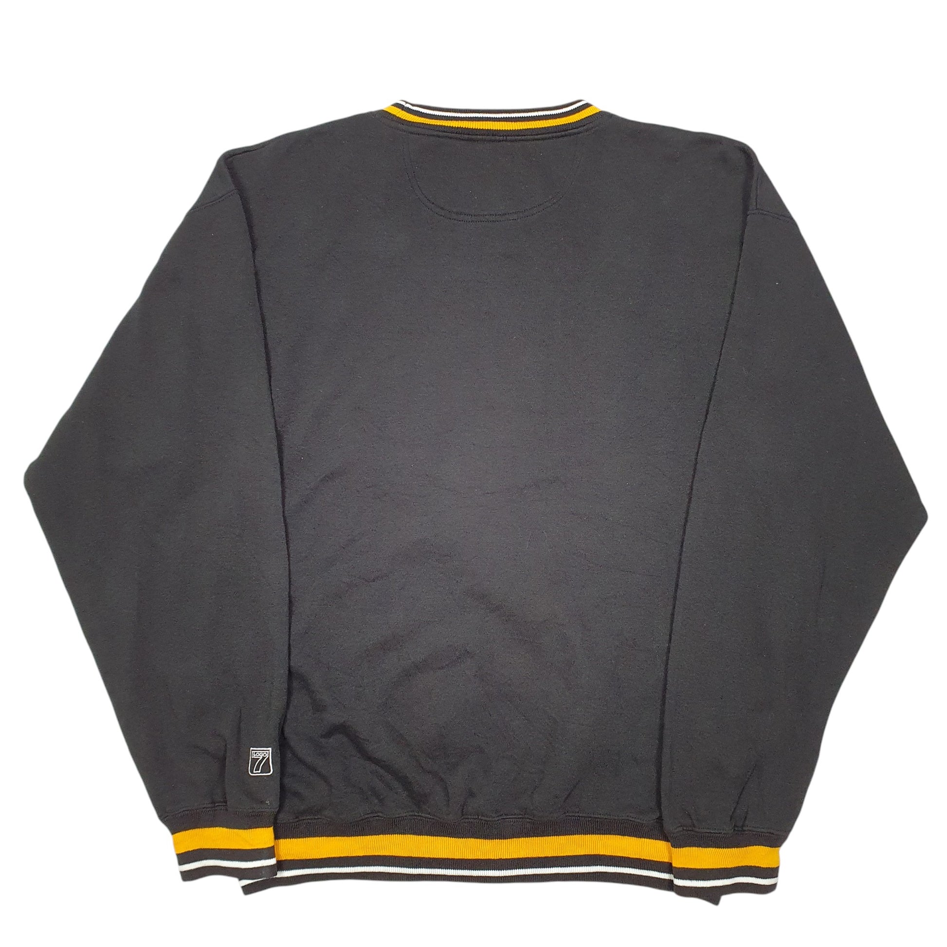 Mens Black Logo 7 Vintage NFL Pittsburgh Steelers Football USA Spellout Crewneck Jumper