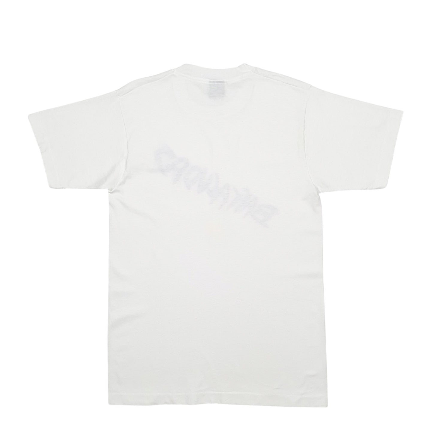 Mens White Fruit Of The Loom Single Stitch Vintage 90s Made In USA  Barracudas Spellout Short Sleeve T Shirt