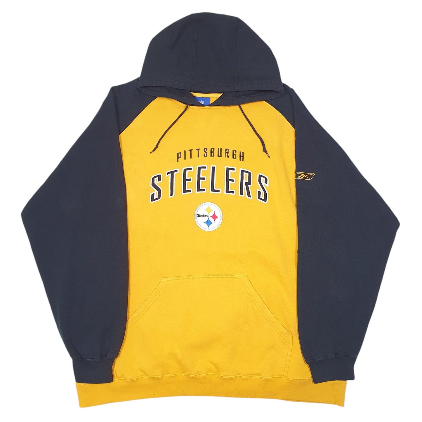 Mens Yellow Reebok NFL Pittsburgh Steelers American Football Spellout USA Hoodie Jumper