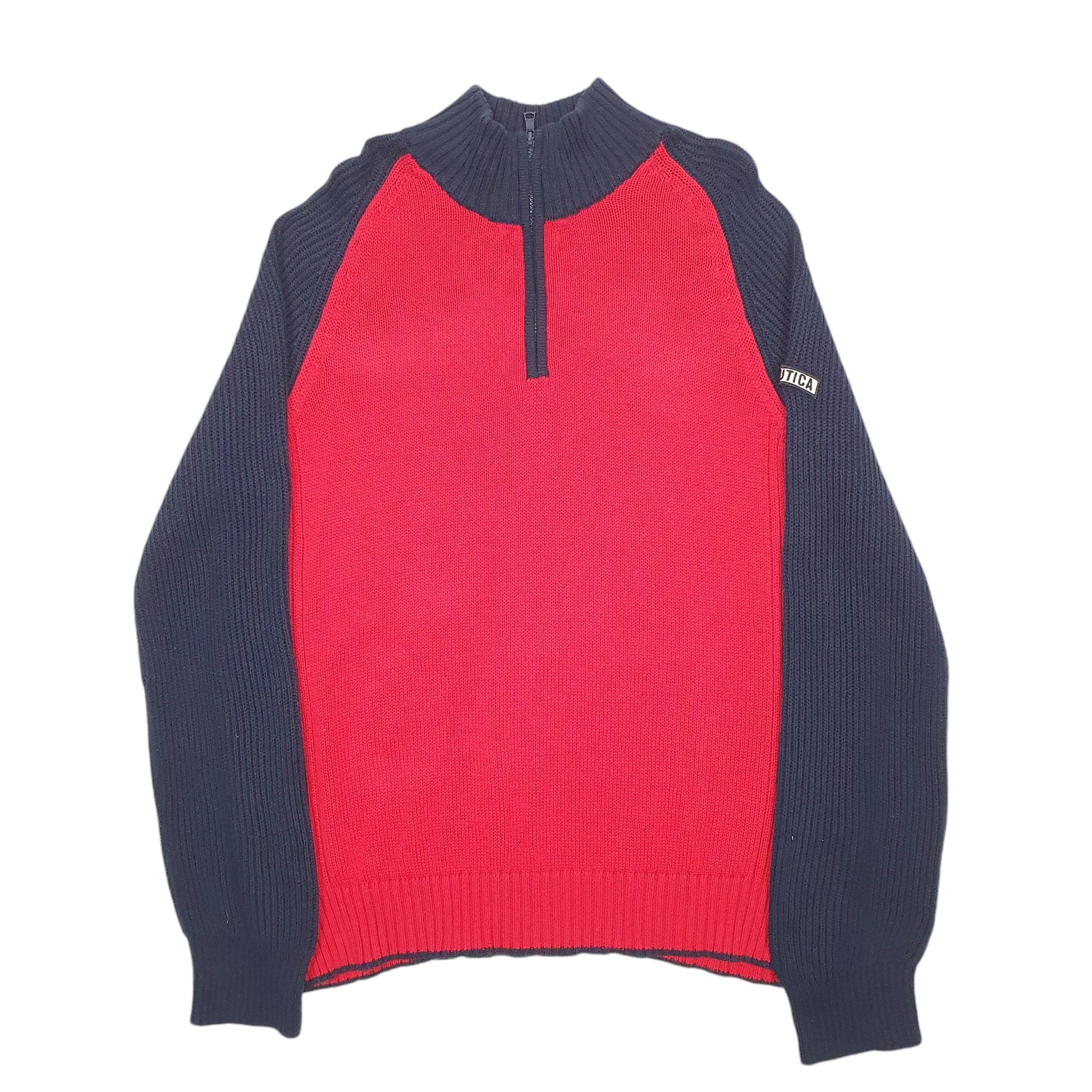Mens Red Nautica Knit Quarter Zip Jumper