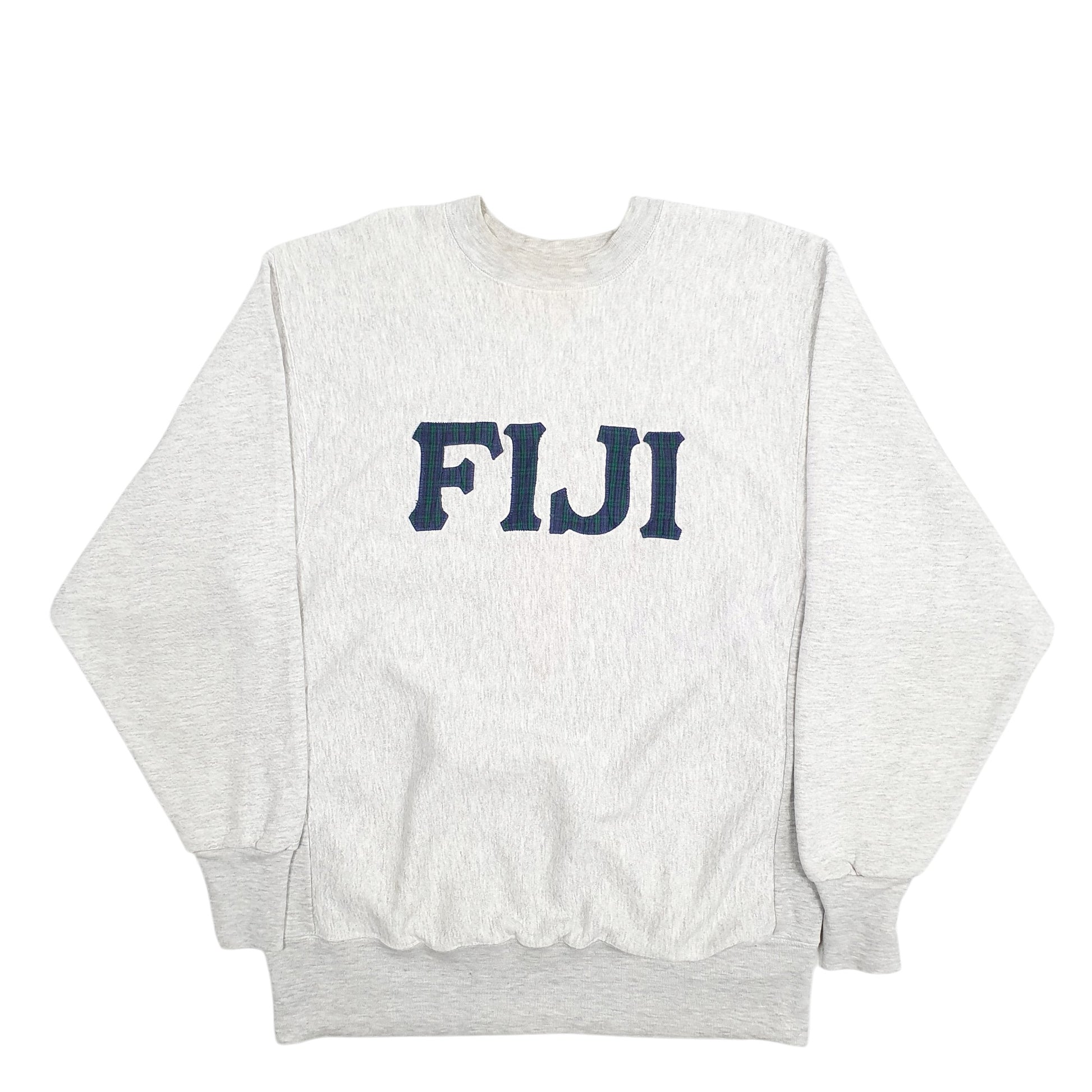 Mens Grey Famous Sportswear Fiji Spellout Made In USA Vintage Crewneck Jumper