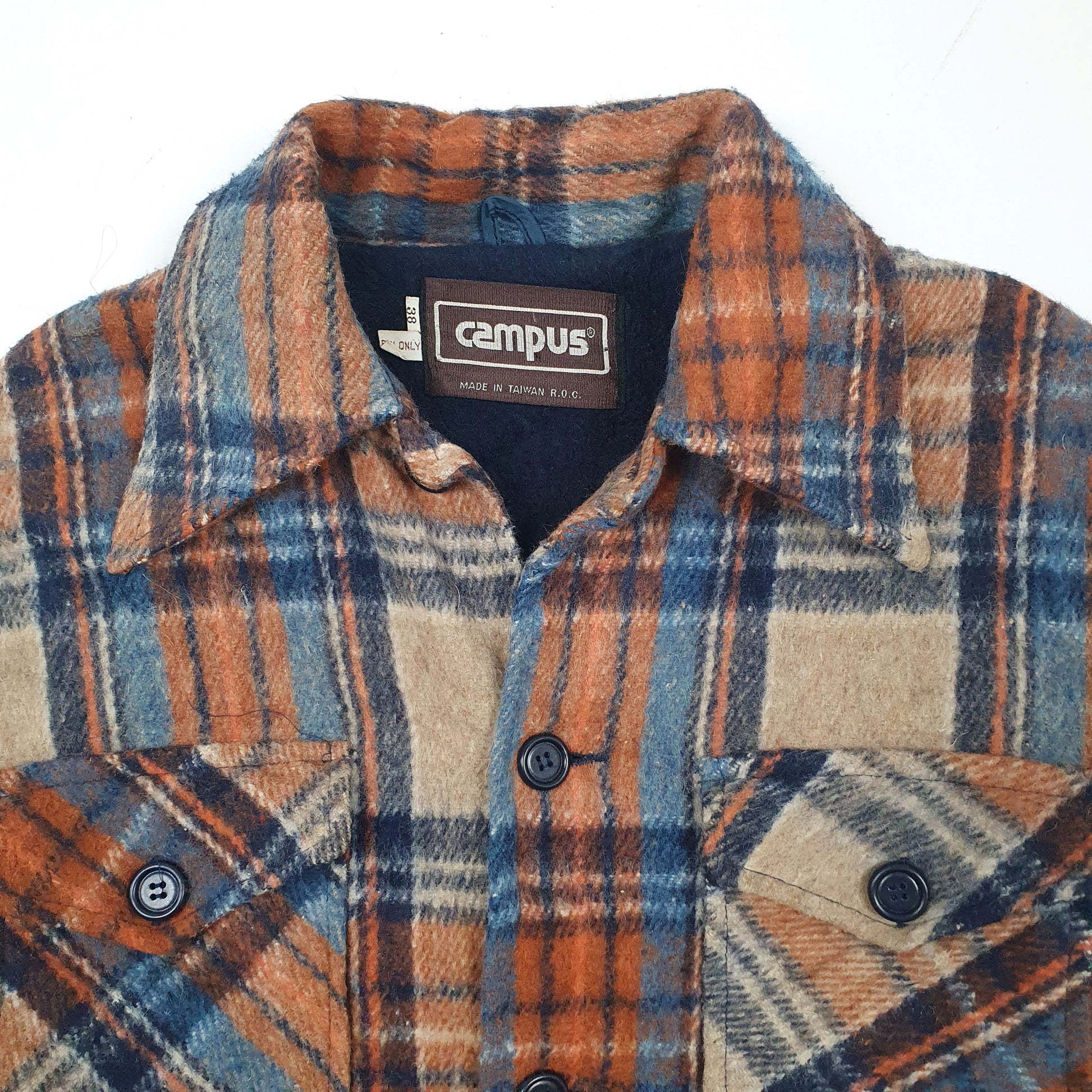 Mens Brown Campus Vintage 1990s Plaid Mackinaw  Coat