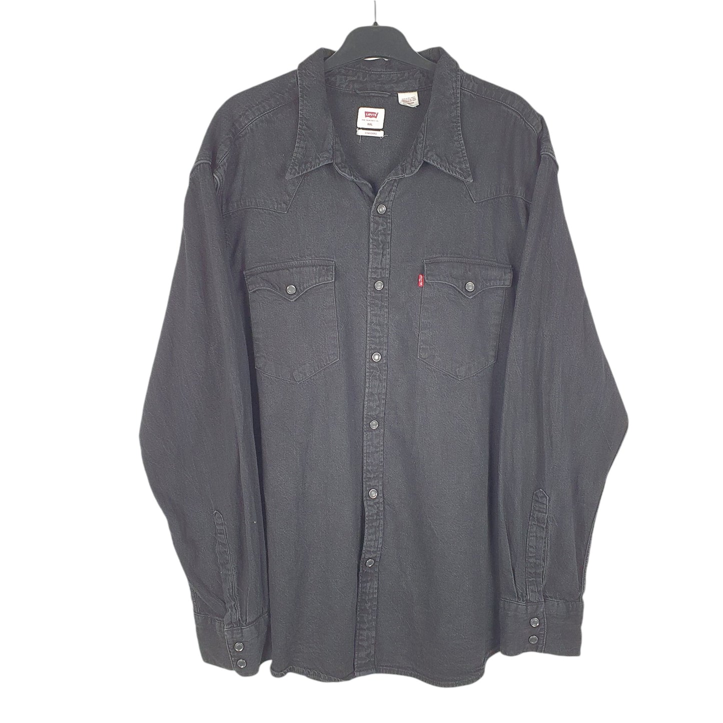 Mens Black Levis Denim Jeans Western Pearl Snap Cowboy Long Sleeve Shirt