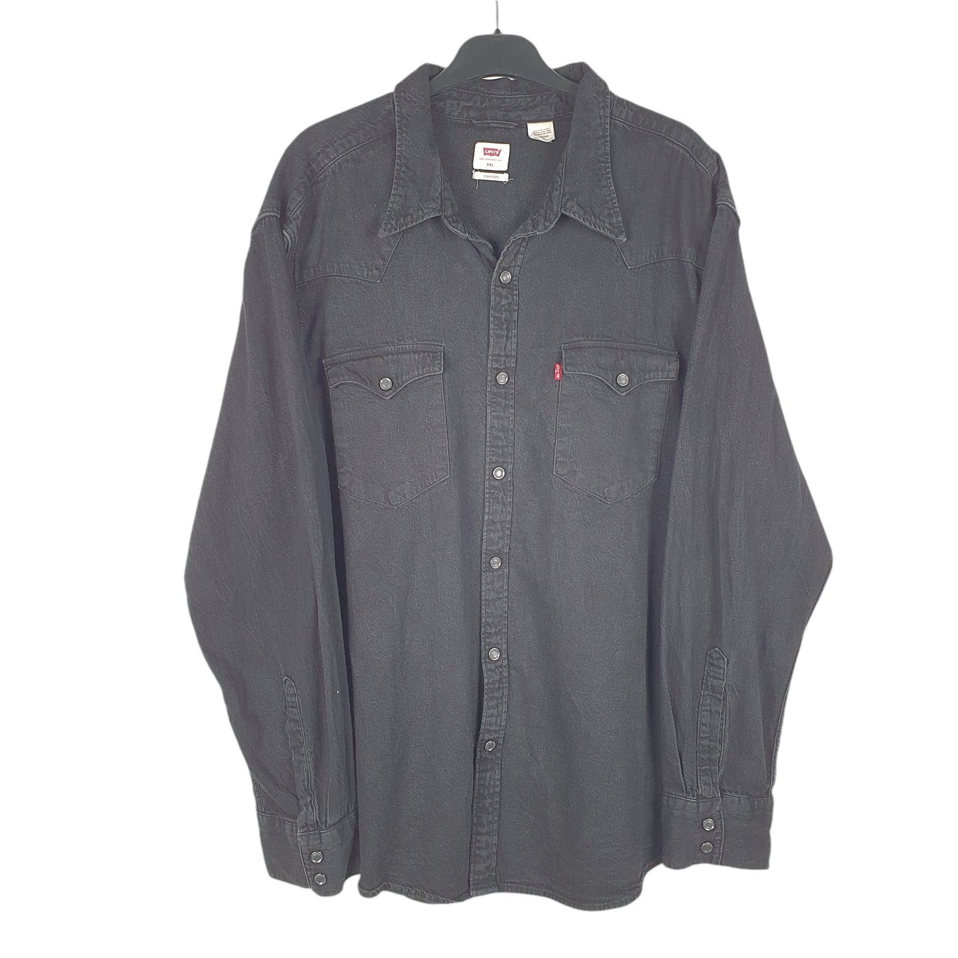 Mens Black Levis Denim Jeans Western Pearl Snap Cowboy Long Sleeve Shirt