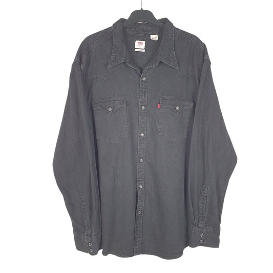 Mens Black Levis Denim Jeans Western Pearl Snap Cowboy Long Sleeve Shirt