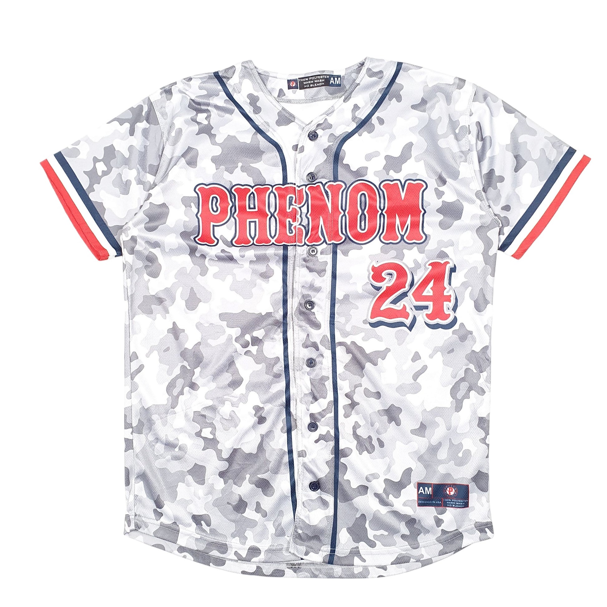 Mens Grey Phenom Platinum Baseball Jersey Phenom 24 AM Camouflage Short Sleeve T Shirt
