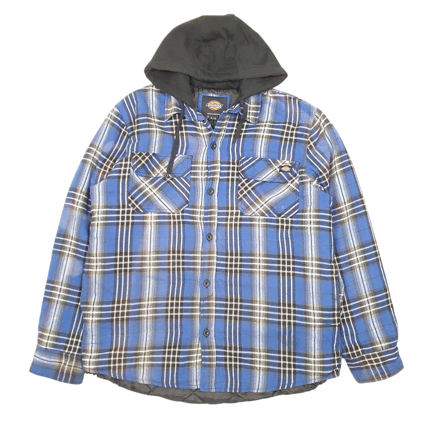 Mens Blue Dickies Hooded Padded Plaid Lumberjack Overshirt Shacket  Coat