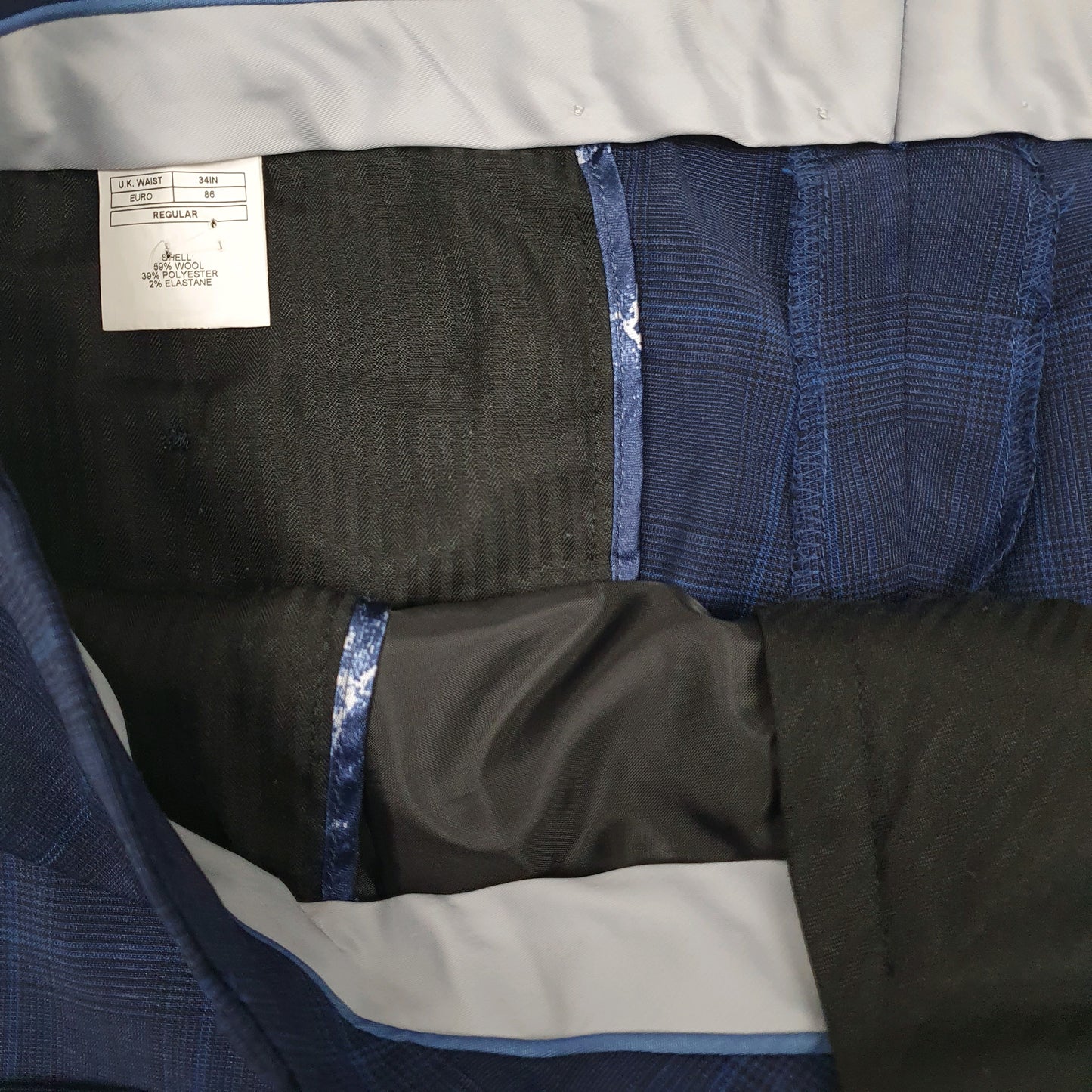 Mens Navy Moss Bros Check Formal Trousers