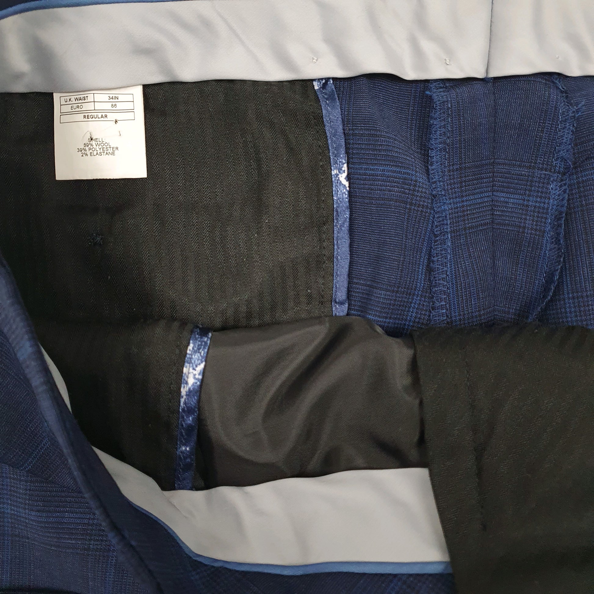 Mens Navy Moss Bros Check Formal Trousers