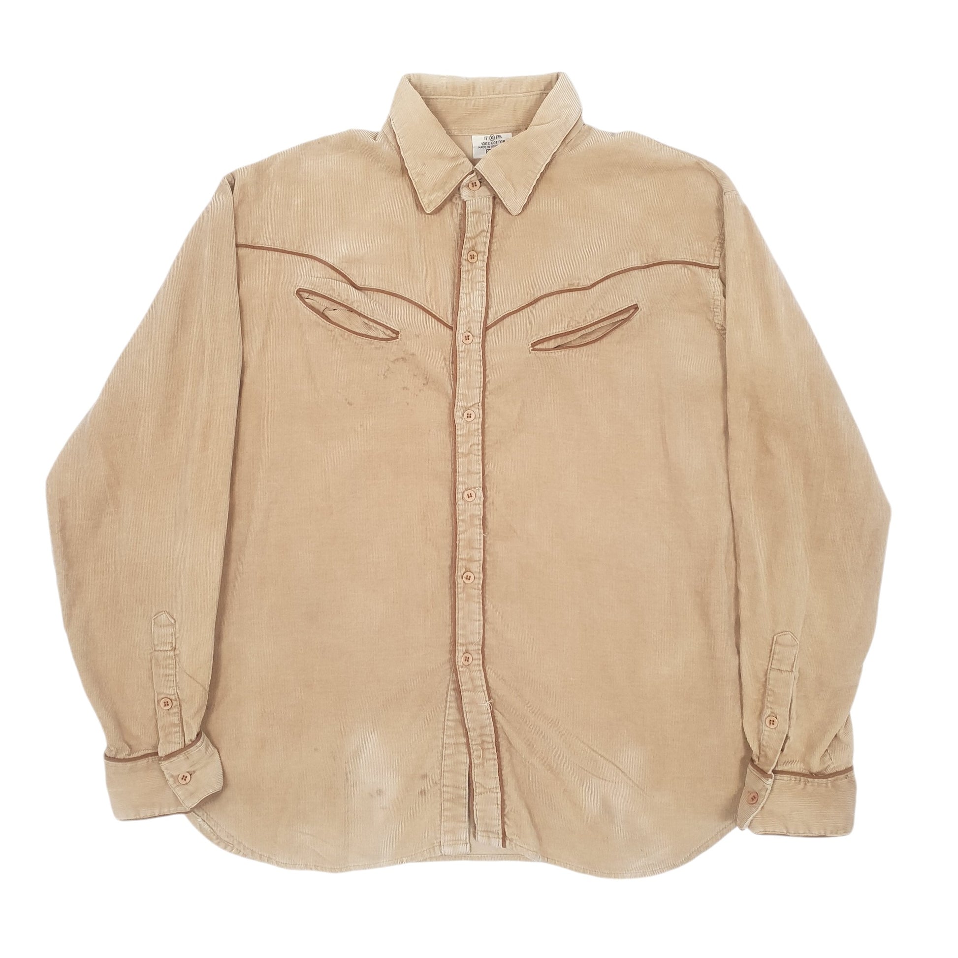 Mens Beige Sears Vintage 90s Corduroy Long Sleeve Shirt