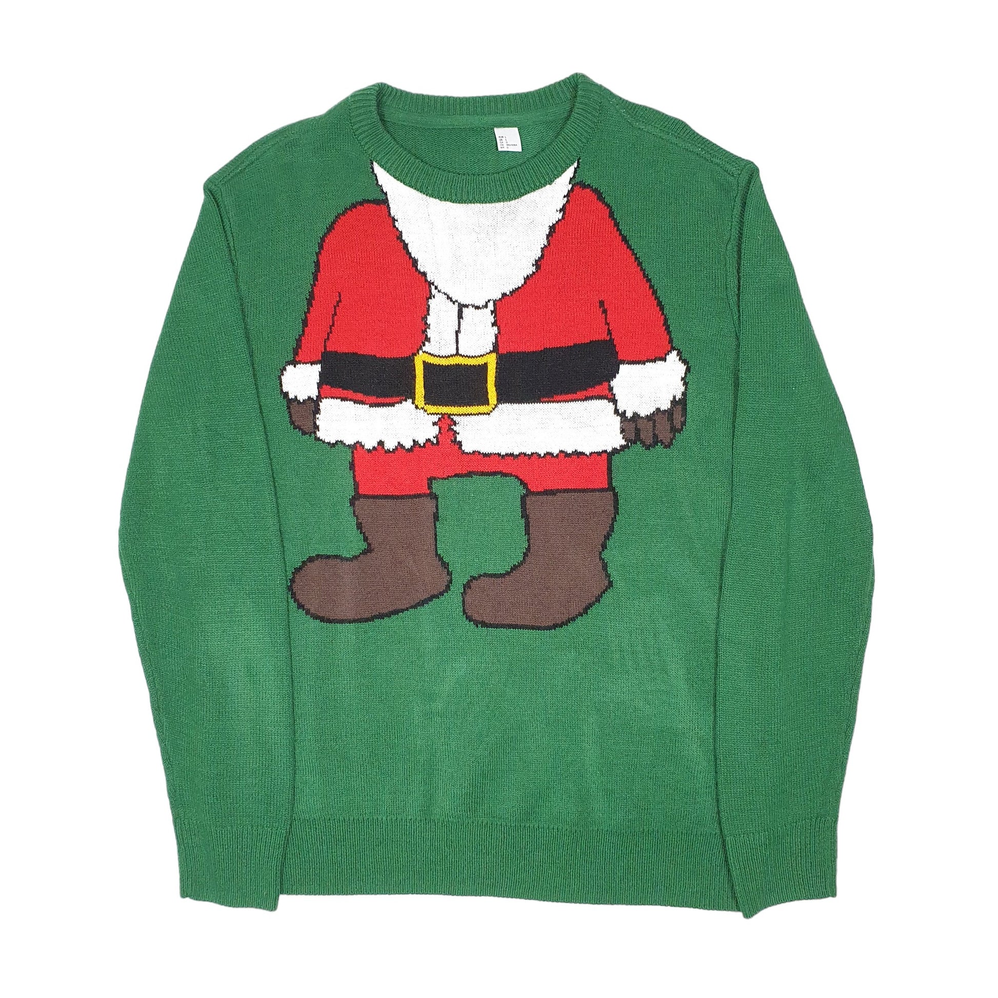 Mens Green Unbranded Christmas Festive Santa Knit Crewneck Jumper