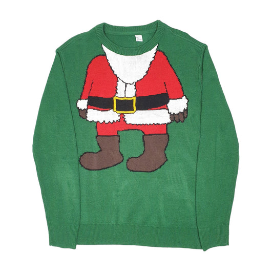 Mens Green Unbranded Christmas Festive Santa Knit Crewneck Jumper