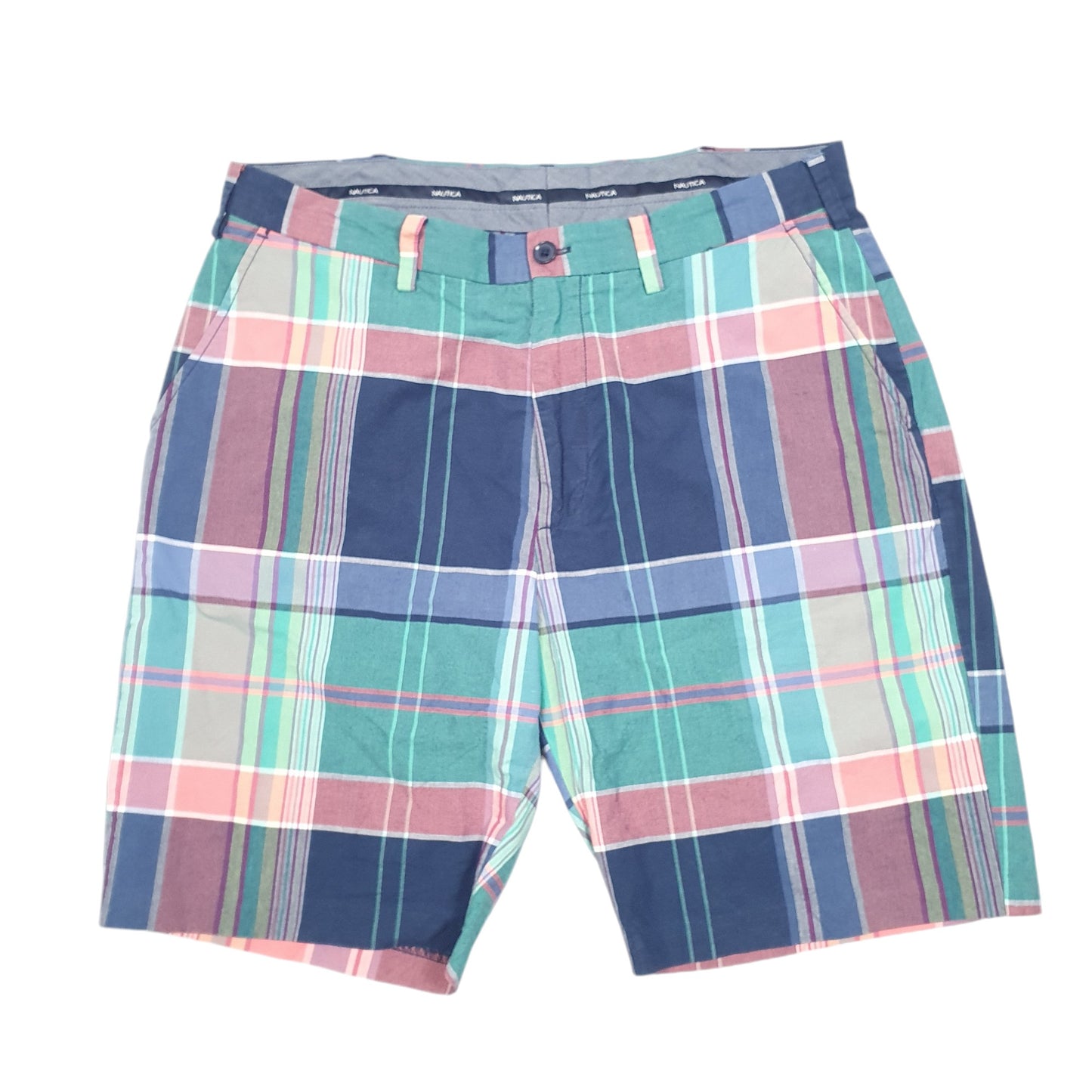 Mens Navy Nautica Madras Trimmer Summer Chino Shorts