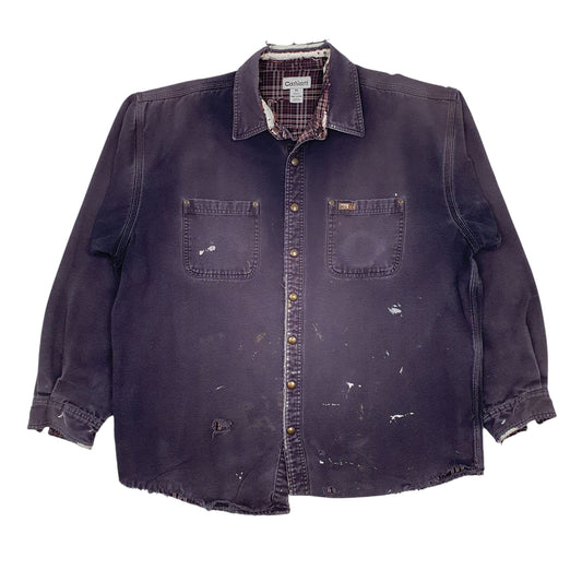 Mens Blue Carhartt Vintage Chore Shacket Hoodie Coat