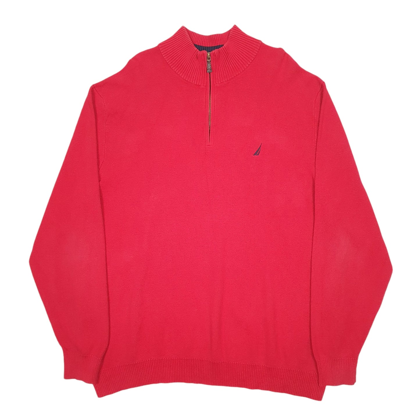 Mens Red Nautica Knit Quarter Zip Jumper