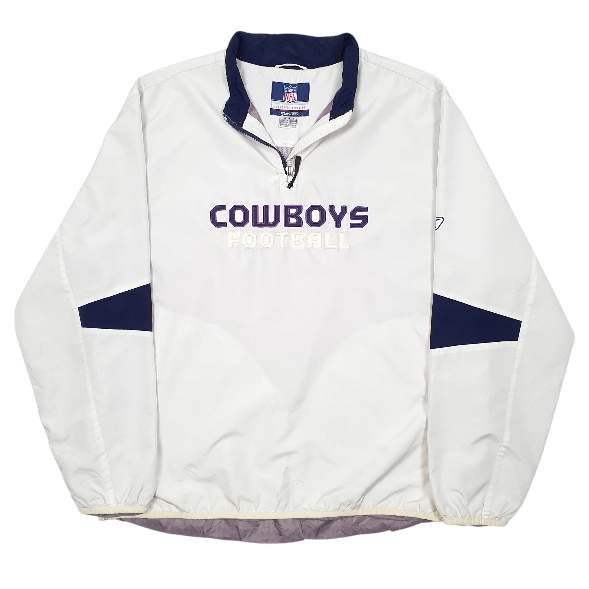 Mens White Reebok NFL Cowboys Football Smock Pop Over Spellout  Coat