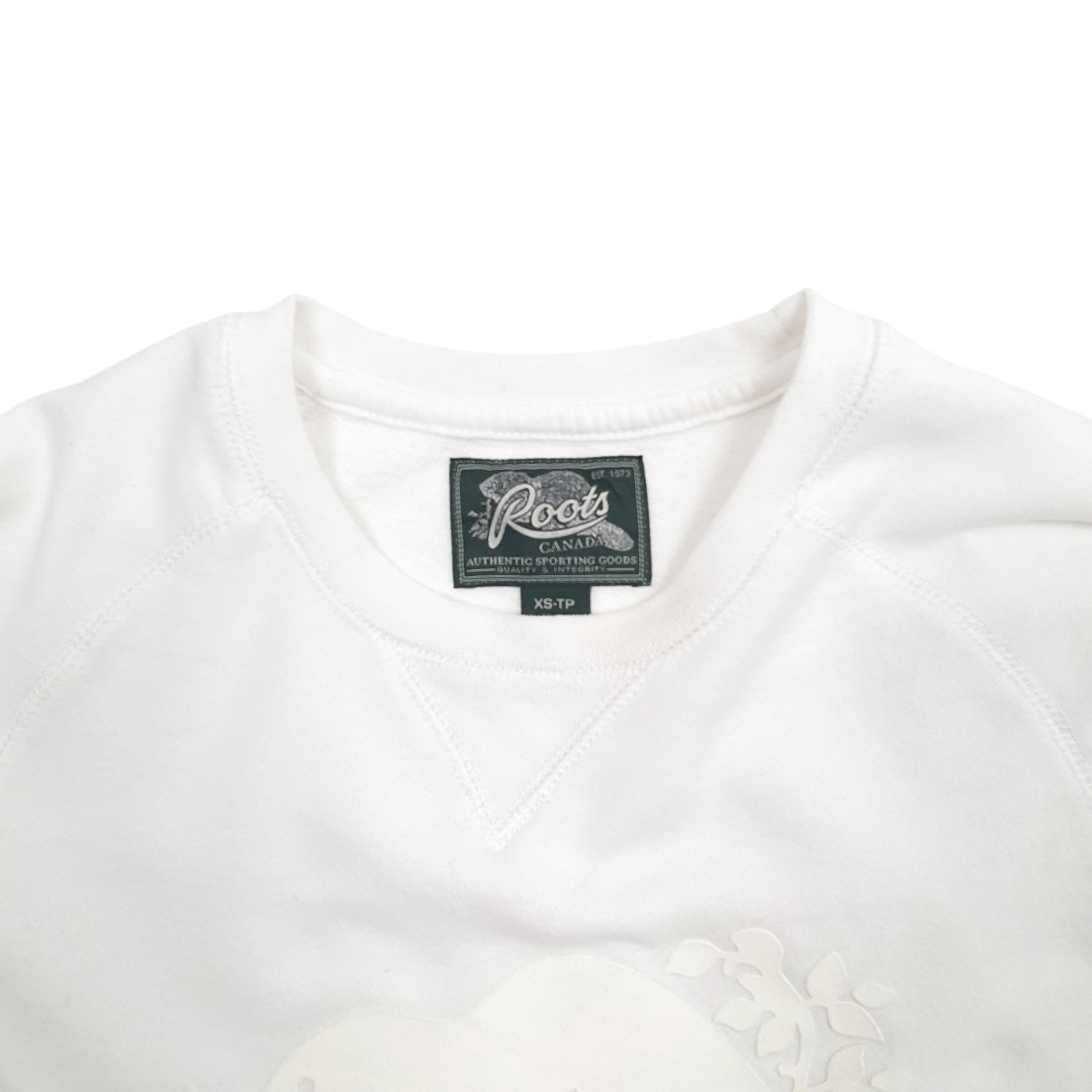 Mens White Roots Canada Spellout Crewneck Jumper
