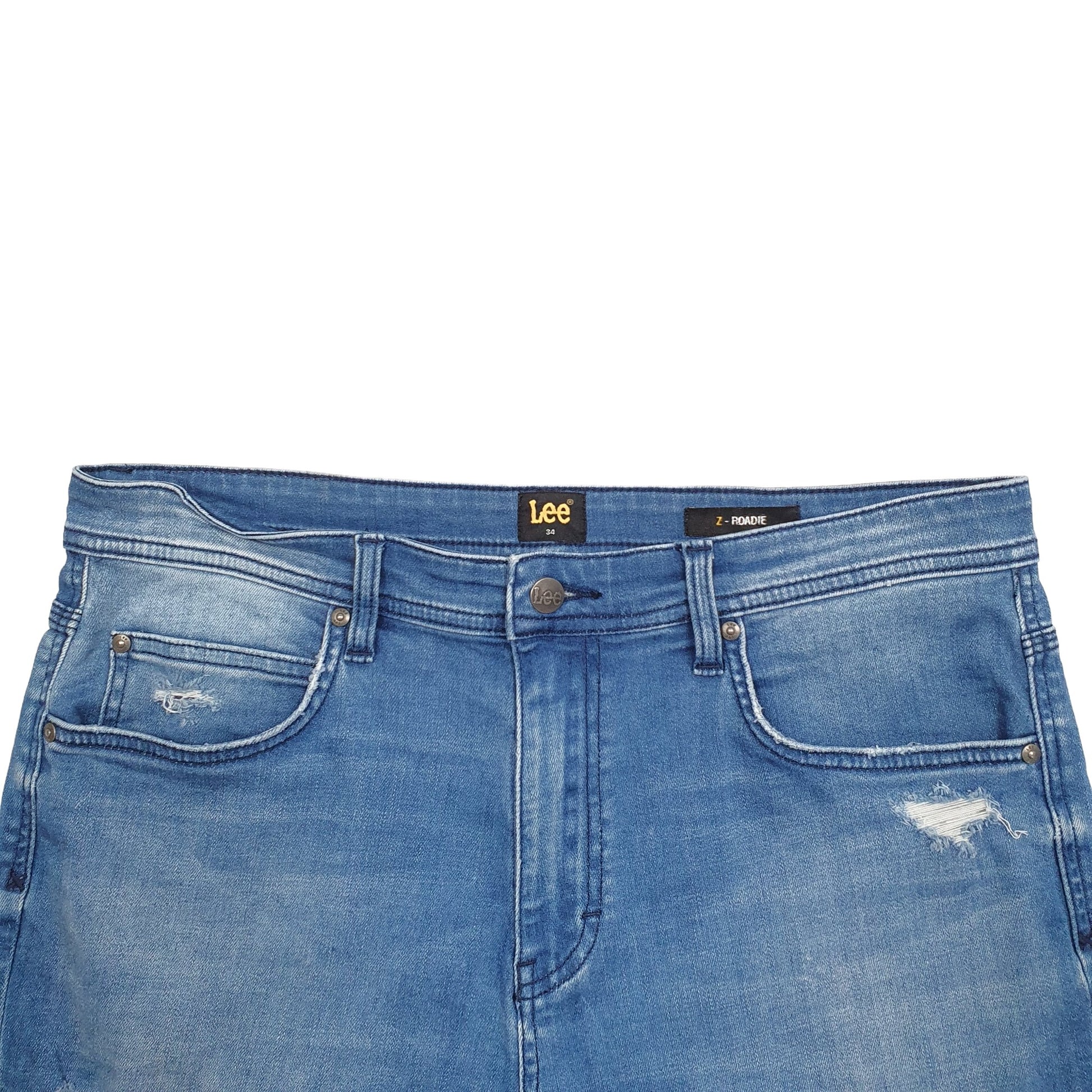 Mens Blue Lee Distressed Denim Shorts