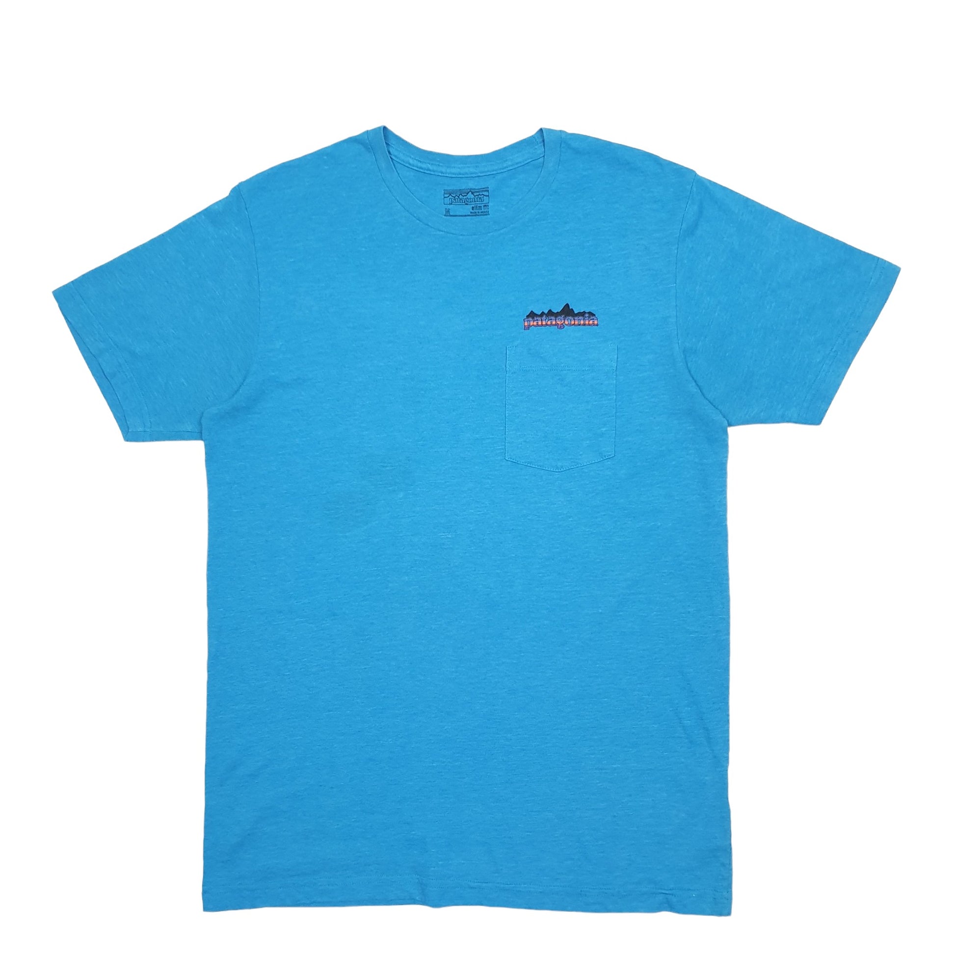 Mens Blue Patagonia Pocket Spellout Short Sleeve T Shirt