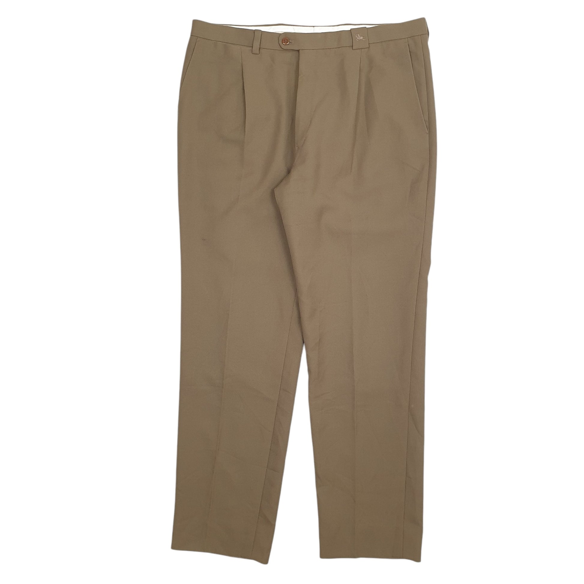 Mens Khaki Burberry Double Pleated Chino Trousers