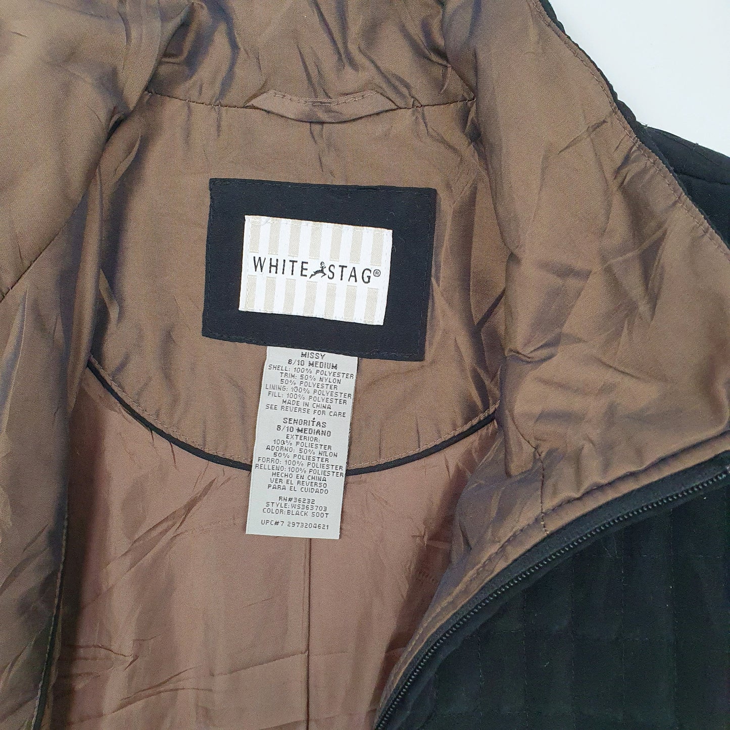 Womens Black White Stag Harrington Bomber Puffer  Coat