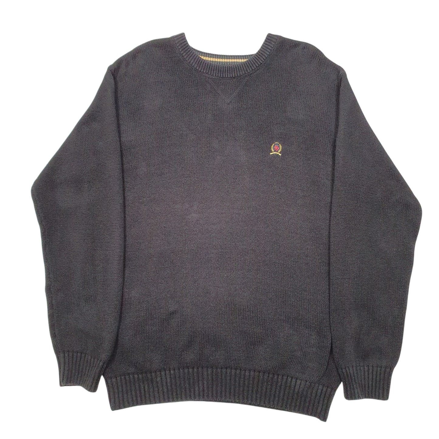 Mens Black Tommy Hilfiger Vintage Crest Knit Crewneck Jumper