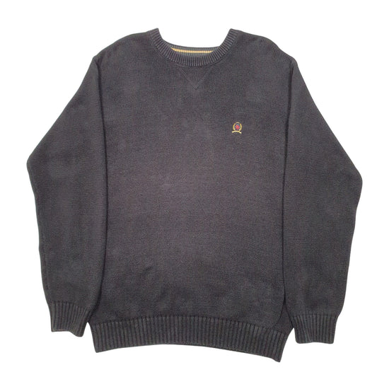 Mens Black Tommy Hilfiger Vintage Crest Knit Crewneck Jumper