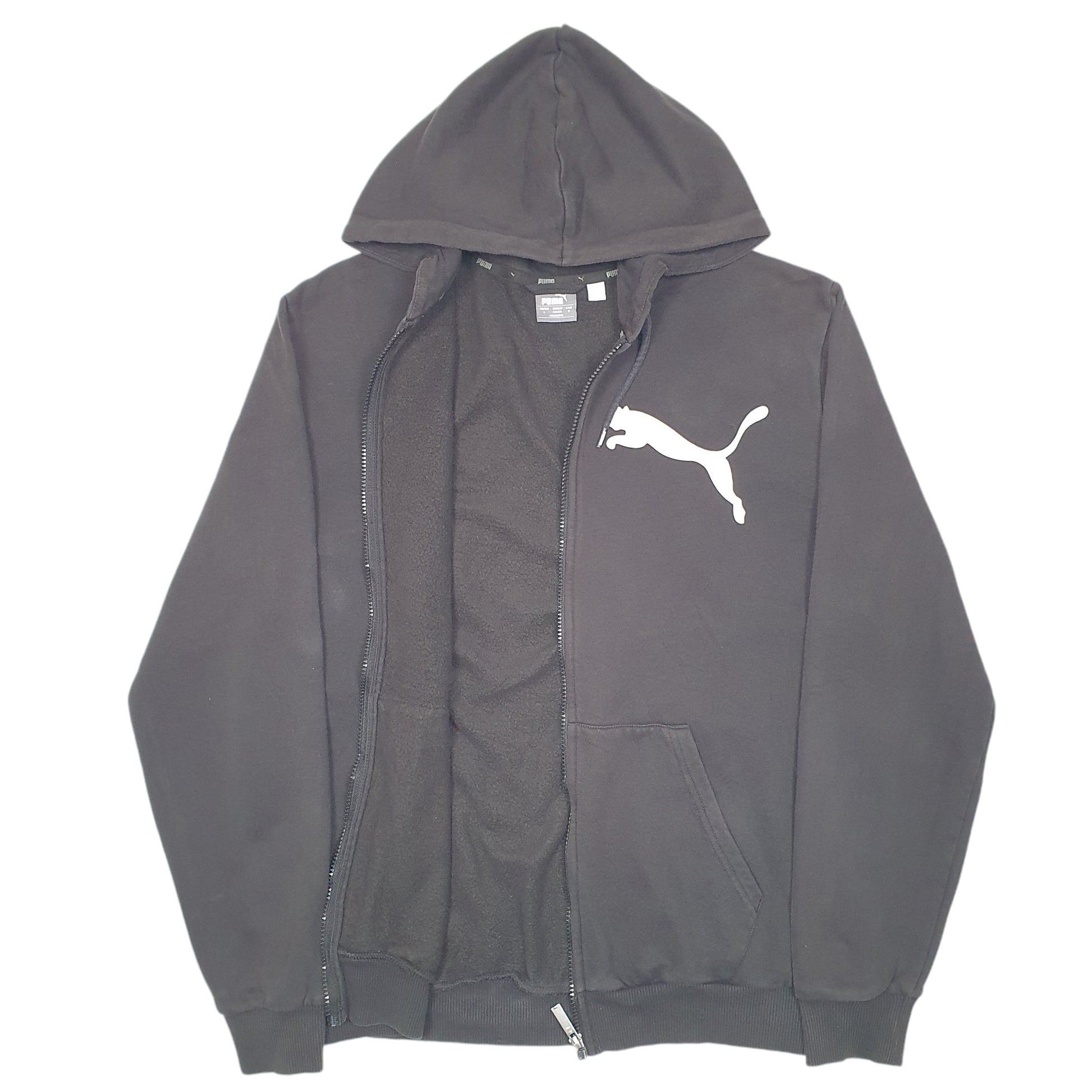 Mens Black Puma Hoodie Spellout Full Zip Jumper