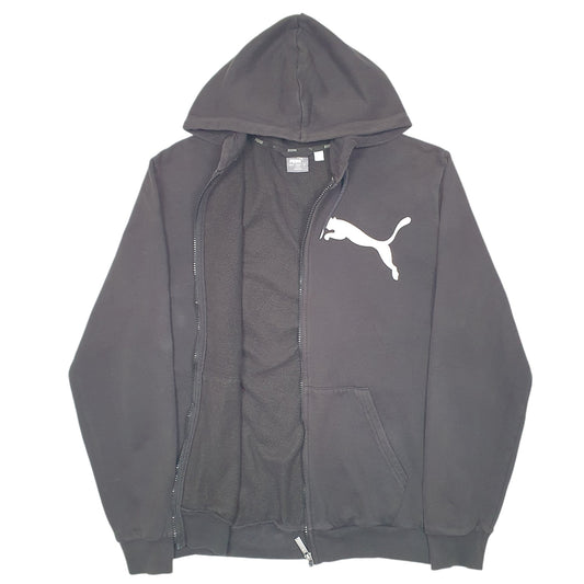 Mens Black Puma Hoodie Spellout Full Zip Jumper