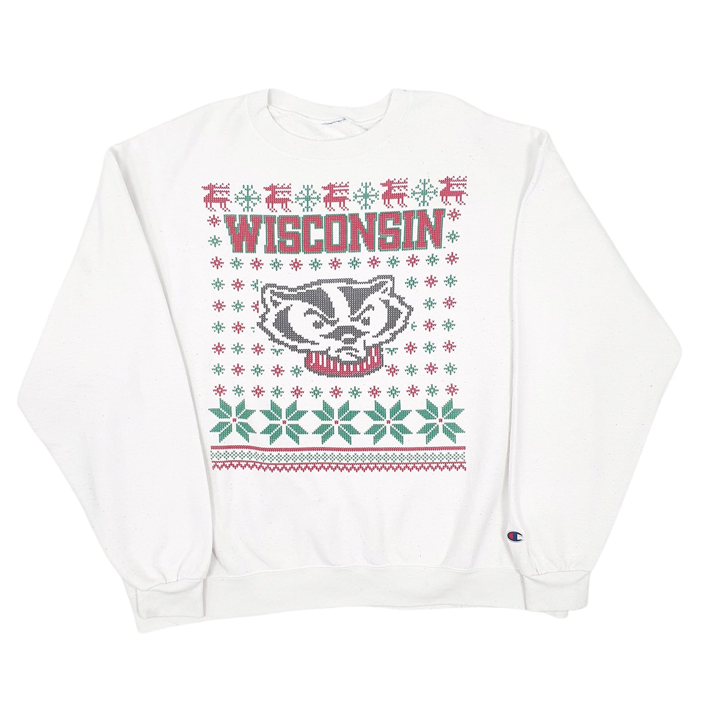Mens White Champion Wisconsin Crewneck Jumper