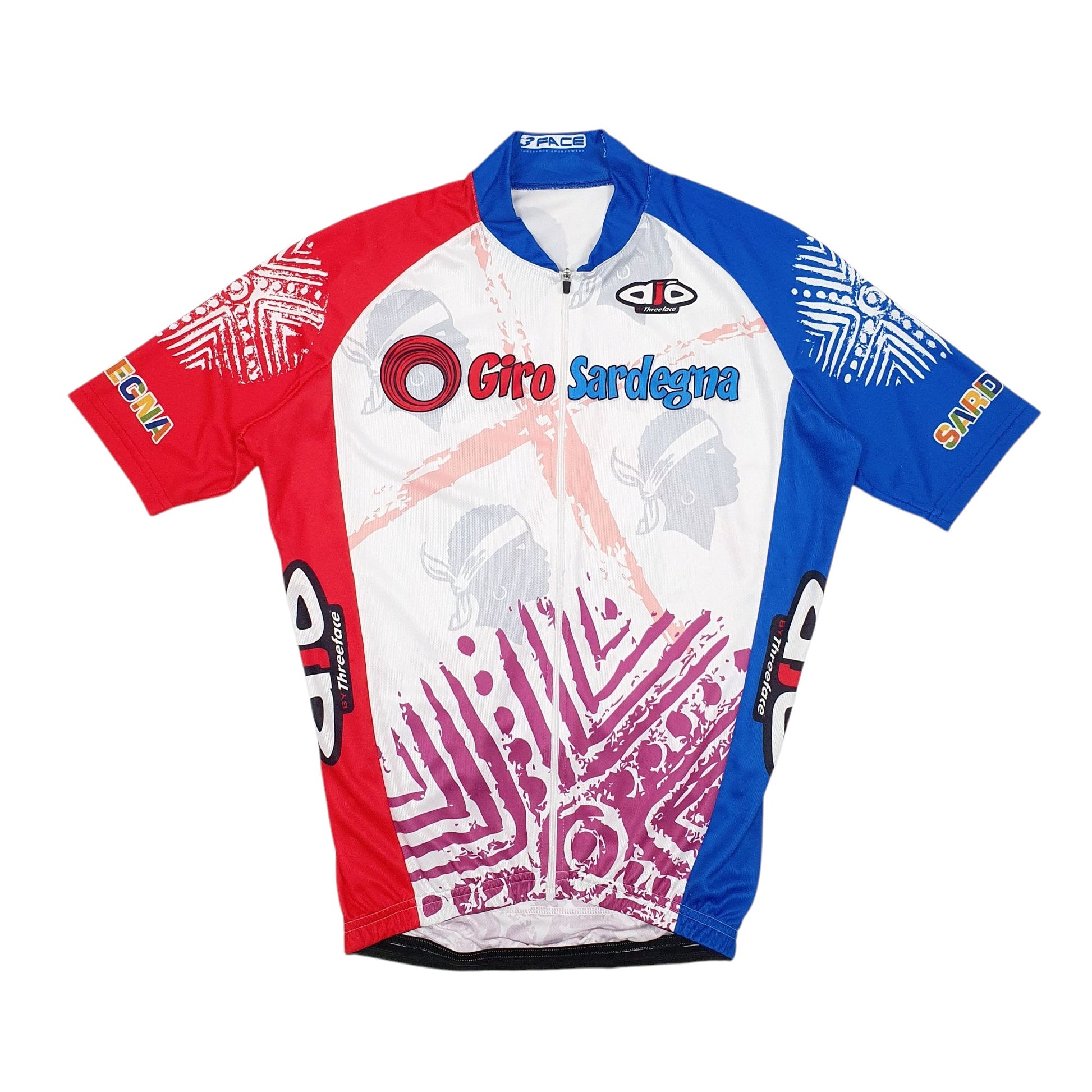 Mens White Three Face Cycling Jersey Giro Sardegna Short Sleeve T Shirt