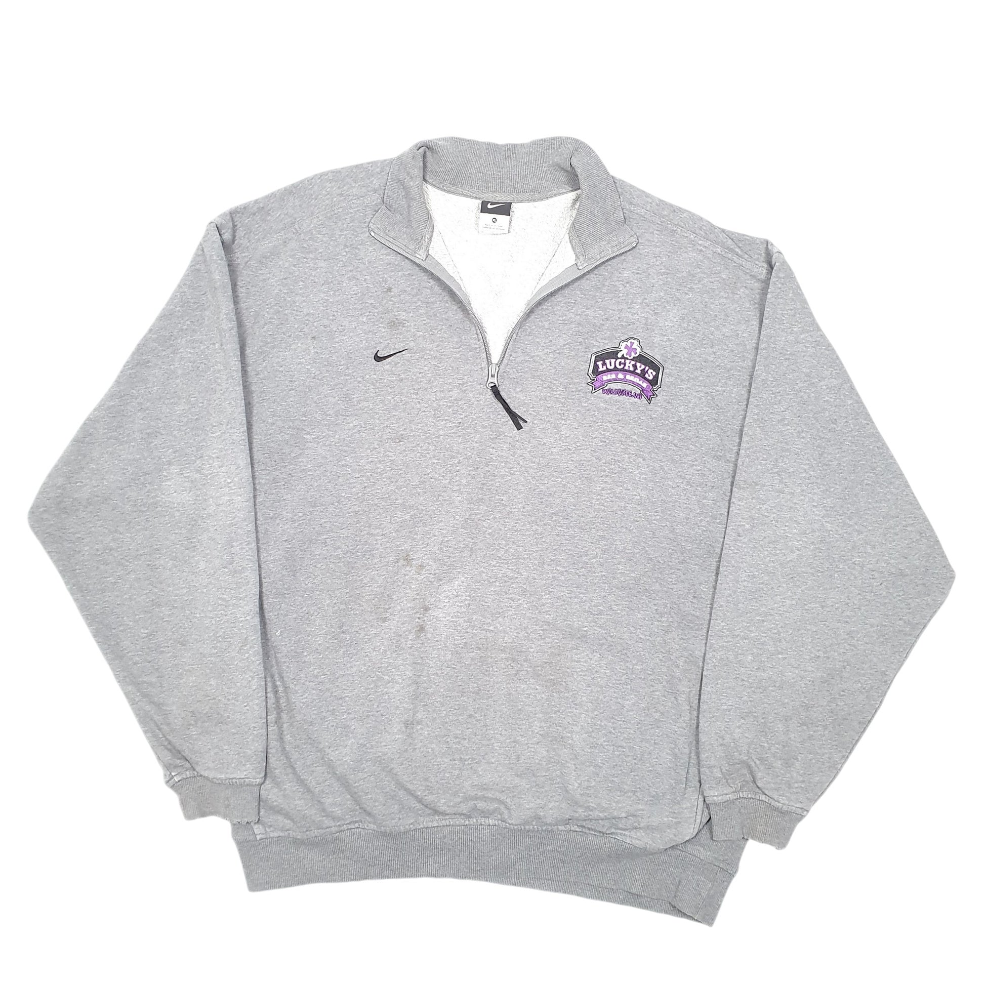 Mens Grey Nike Luckys Bar & Grill Wisconsin USA Quarter Zip Jumper