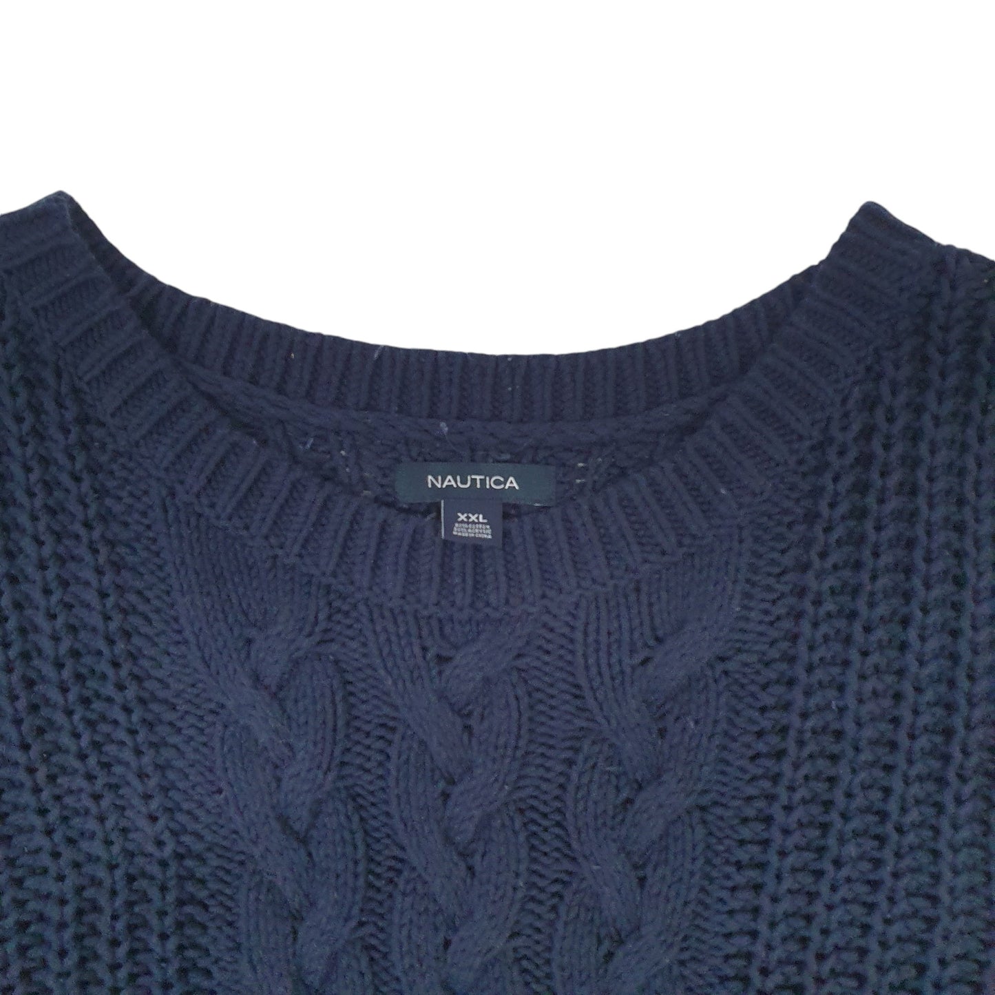 Mens Navy Nautica Cable Knit Knitwear Crewneck Jumper
