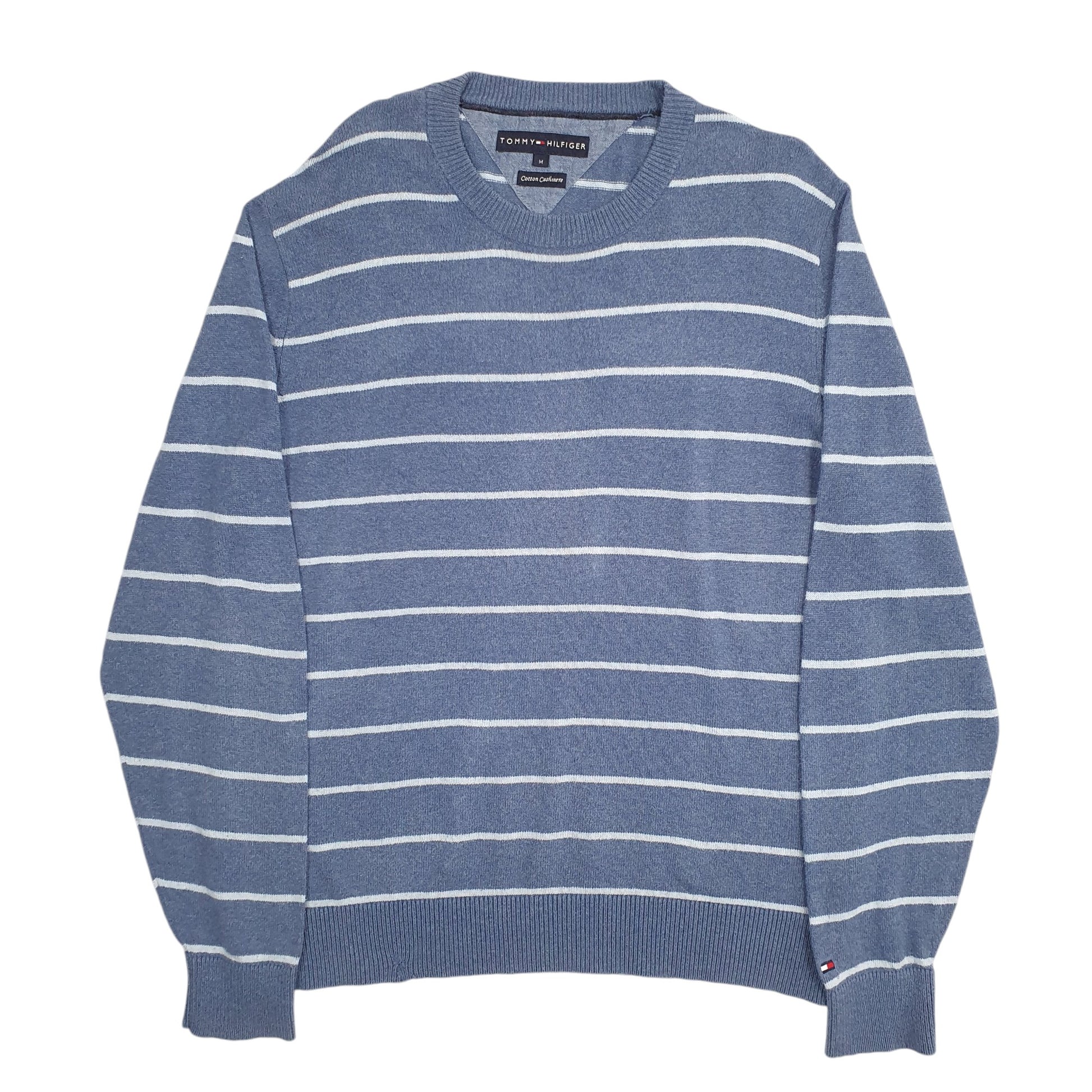 Mens Blue Tommy Hilfiger Knit Stripes Crewneck Jumper