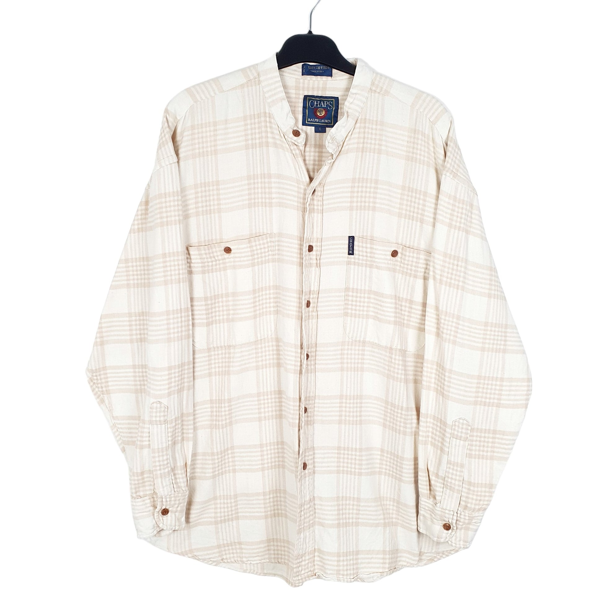 Mens Cream Chaps Ralph Lauren Flannel Vintage Grandad Long Sleeve Shirt