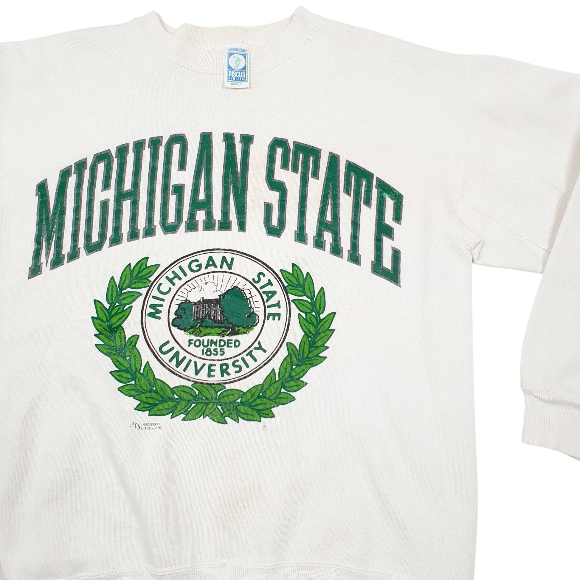 Mens White Discus Athletics Vintage 90s Michigan State University Crewneck Jumper