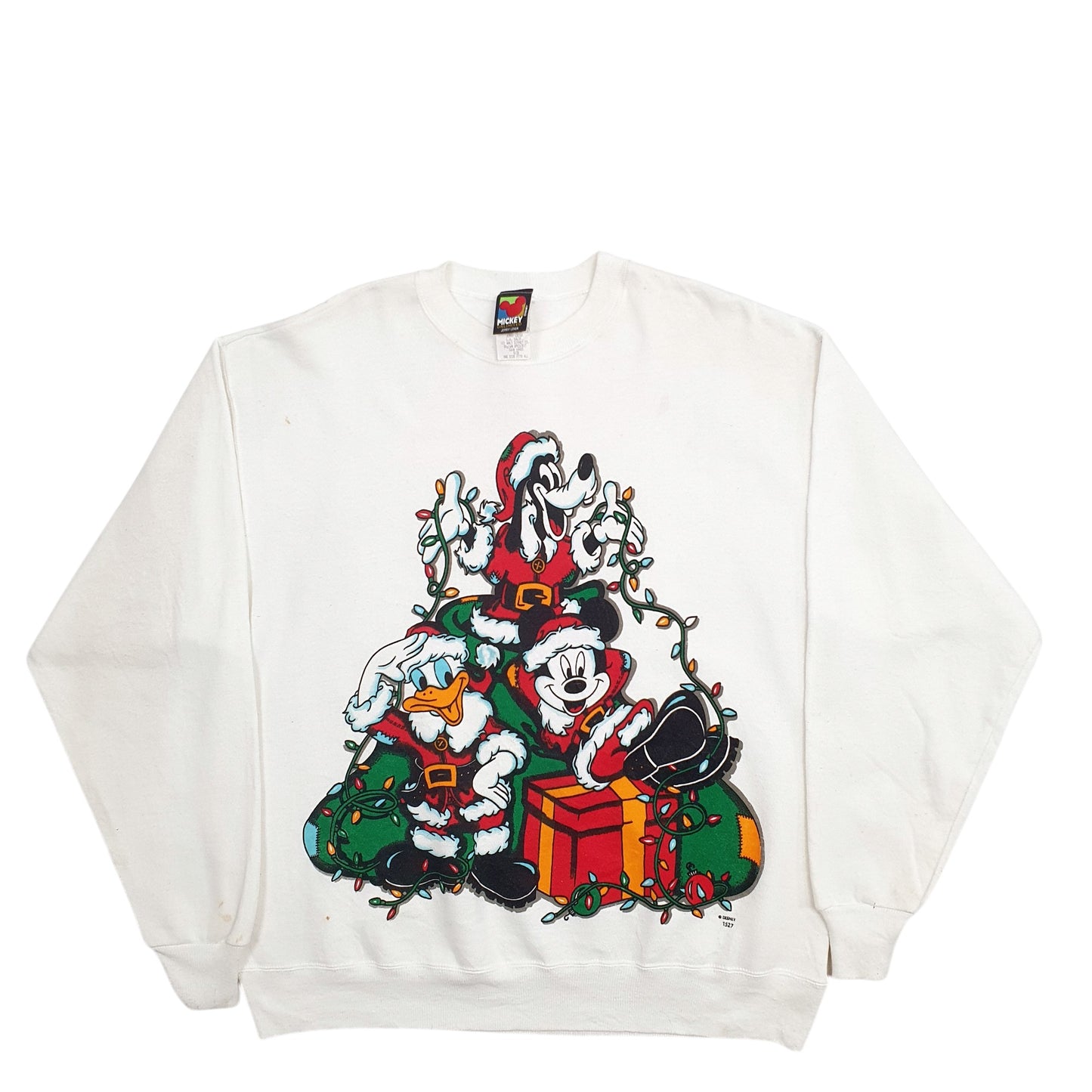 Mens White Disney Christmas Festive Mickey Mouse Donald Duck Crewneck Jumper
