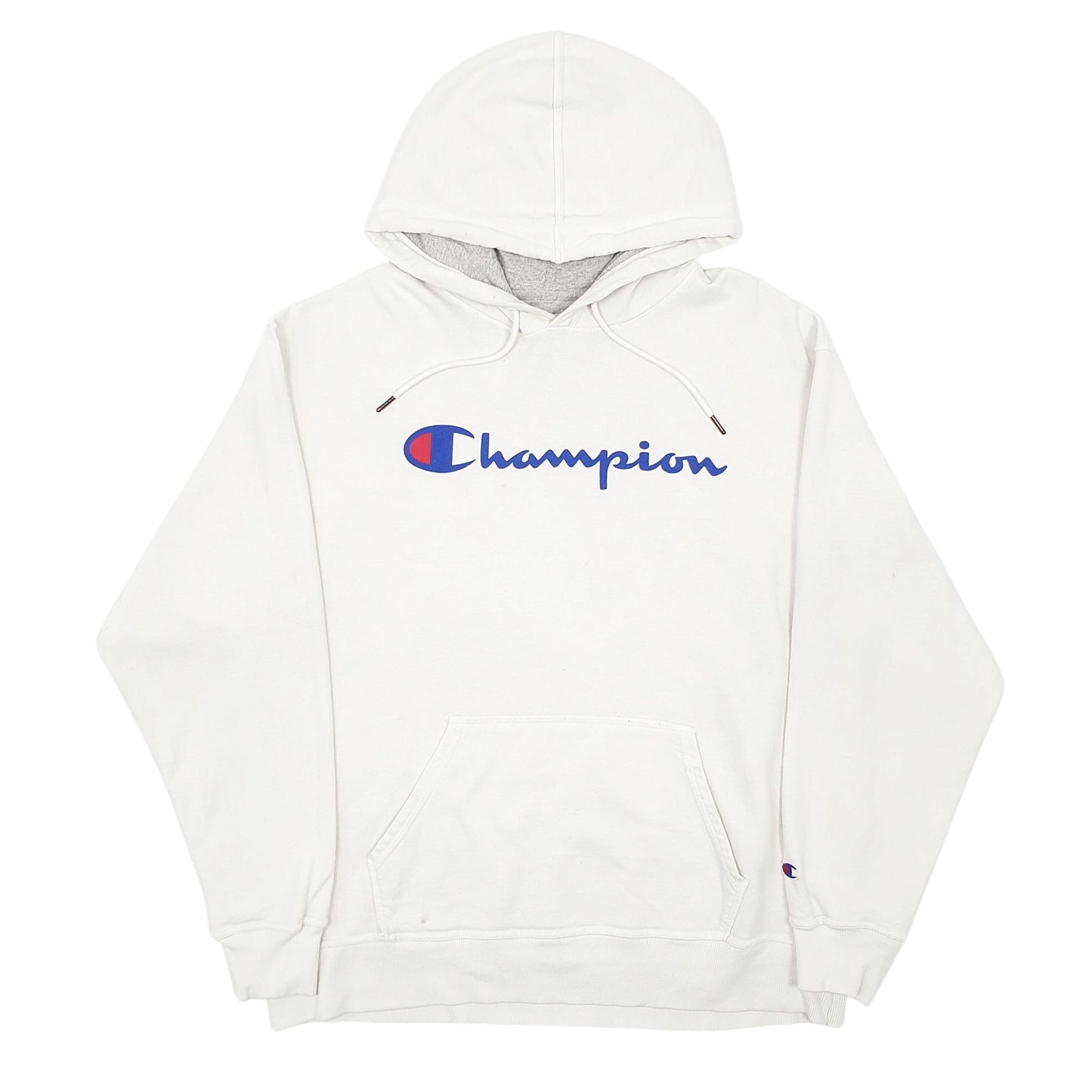 Mens White Champion Spellout Hoodie Jumper