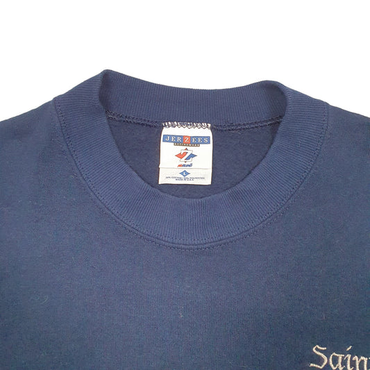 Mens Navy Jerzees Vintage Saint Isidore Made In USA 90s Crewneck Jumper