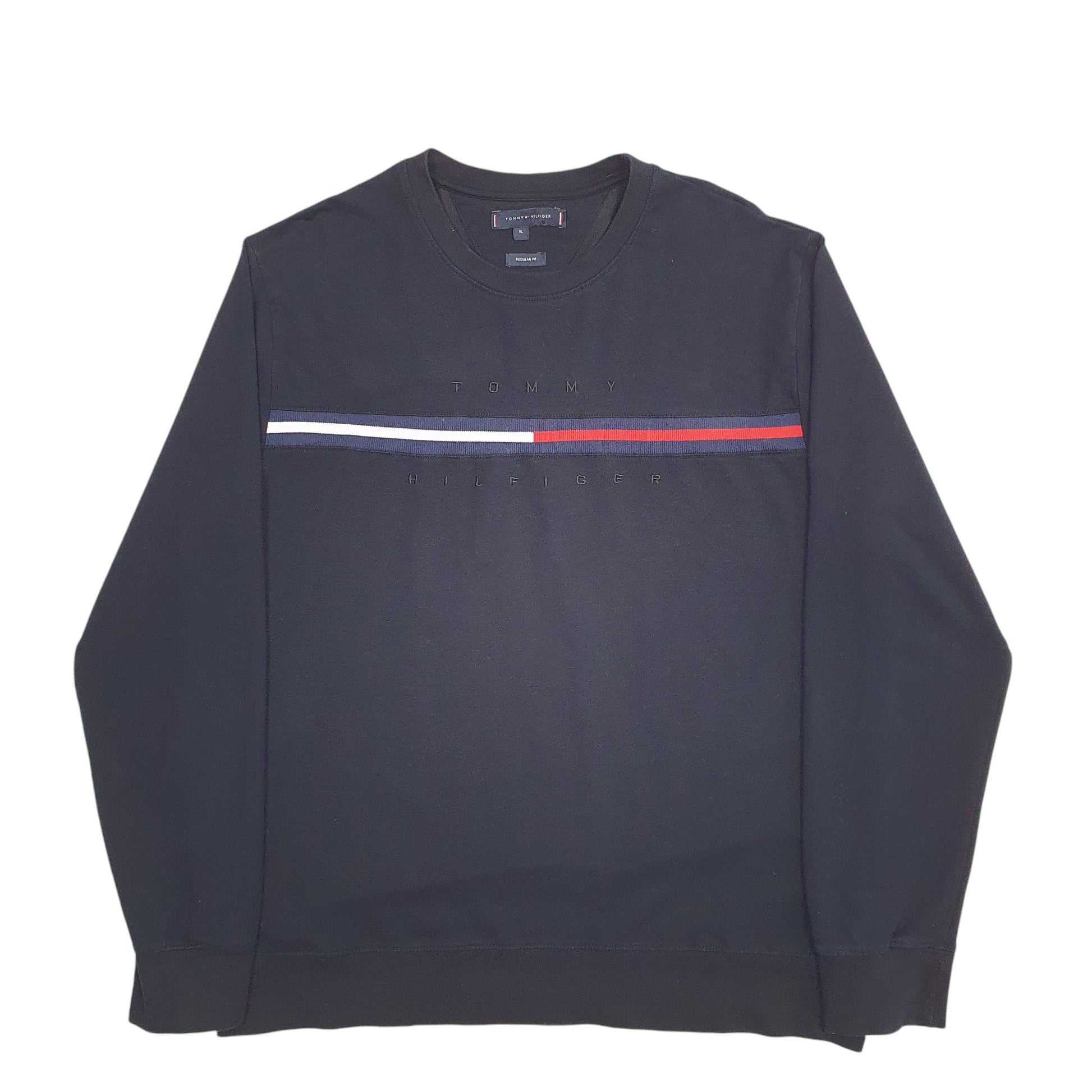 Mens Black Tommy Hilfiger Spellout Crewneck Jumper
