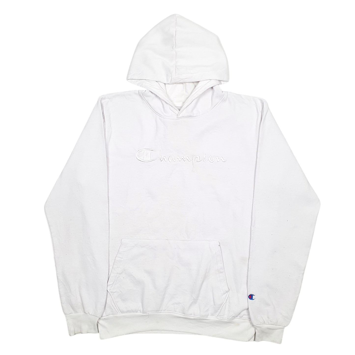 Mens White Champion Spellout Hoodie Jumper